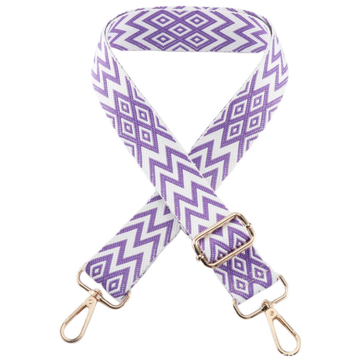 Zhiheng 1pc Extendable Zigzags Jacquard Bag Strap with Clasps Geometric Webbing Belt for Shoulder Crossbag Messenger Bag Replacement (Purple)