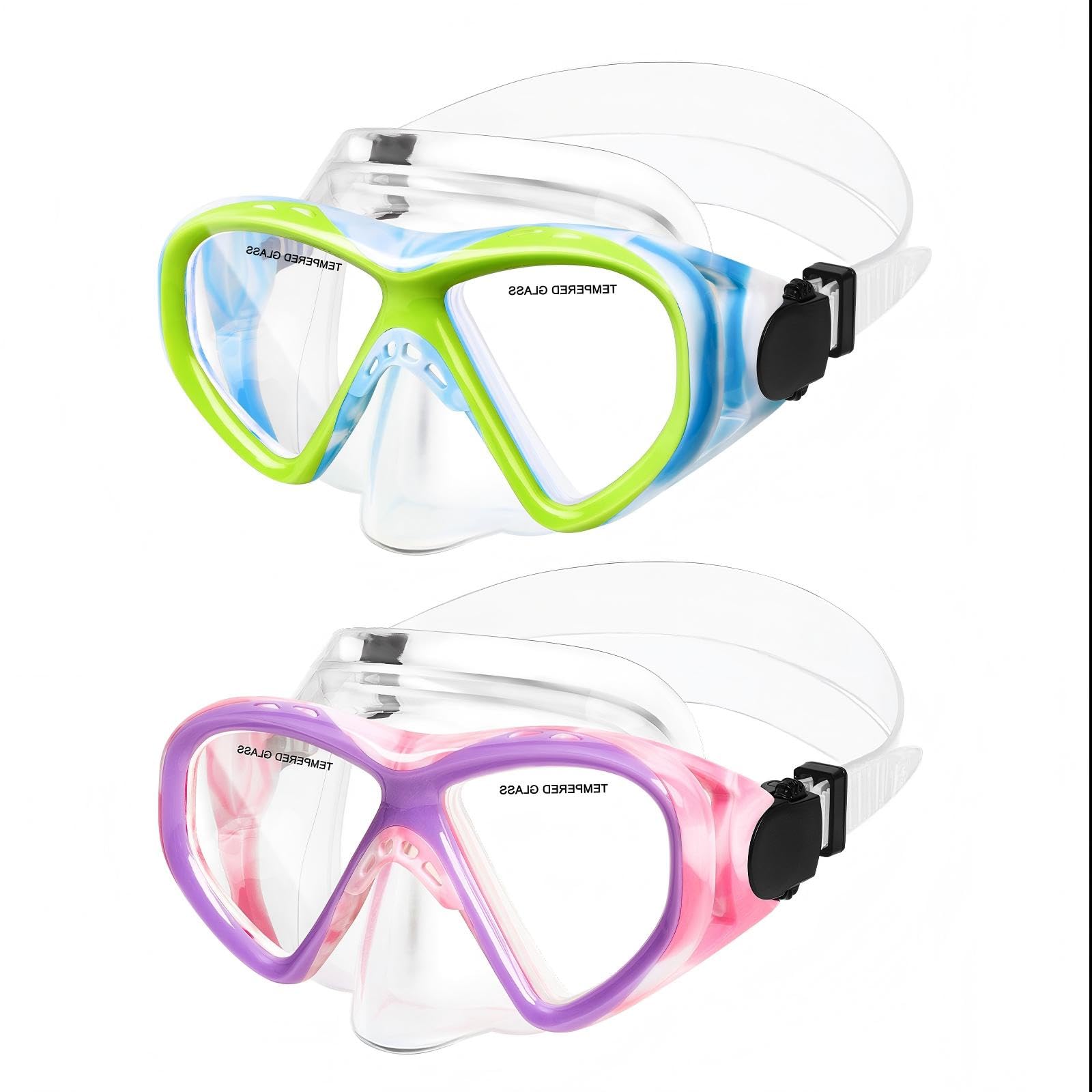 Photo 1 of Kids Swim Goggles Snorkel Diving Mask for Boys Girls Ages 5-15, Anti-Fog Swimming Goggles with Nose Cover (2PCS Blue Yellow&Pink Purple)