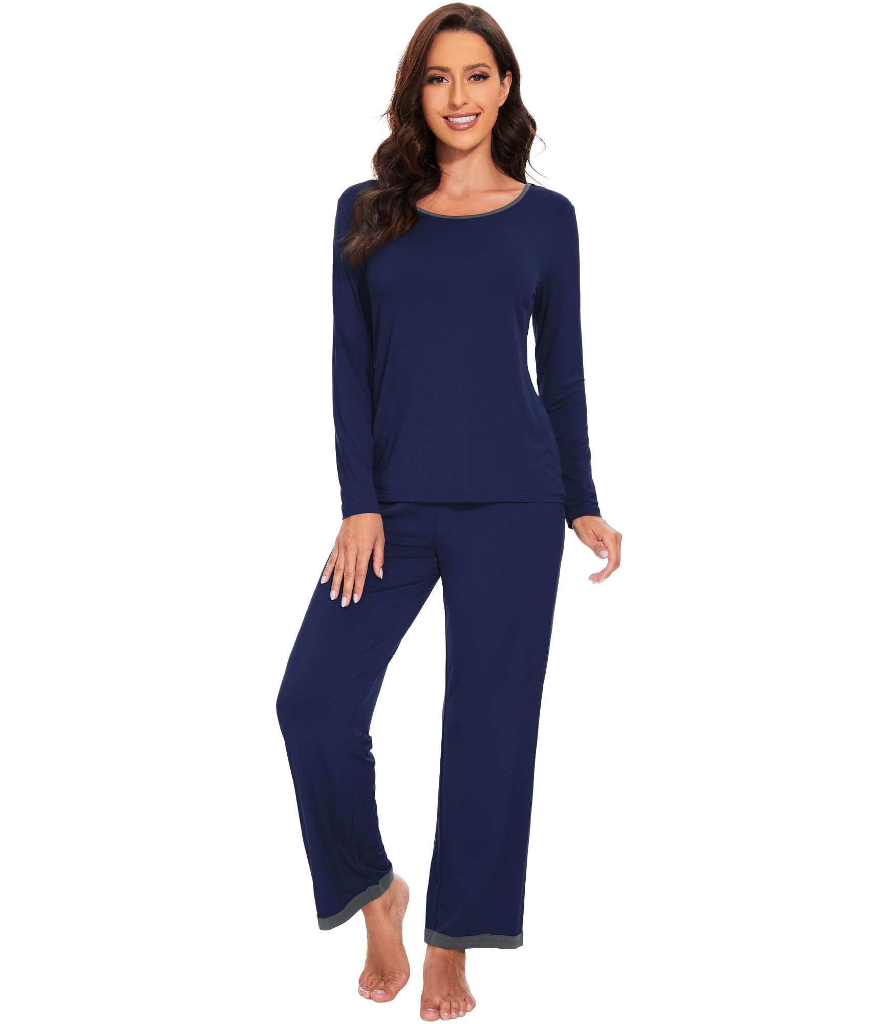 WiWi Womens Pajama Sets Soft Long Sleeves Top with Pants Cooling PJ 2 Piece Viscose from Bamboo Loungewear