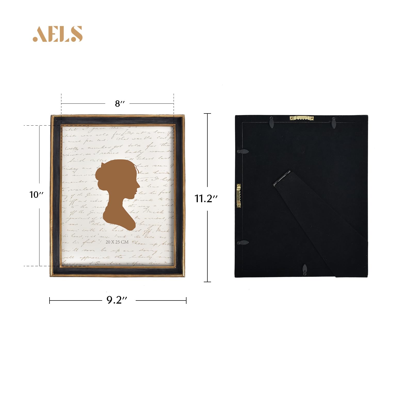 AELS Ramka na zdjęcia w stylu vintage, elegancka antyczna ramka na zdjęcia ze szklanym przodem, ekspozycja na zdjęcia, wisząca na ścianie, pomysły na prezent, czarna ze złotym wykończeniem