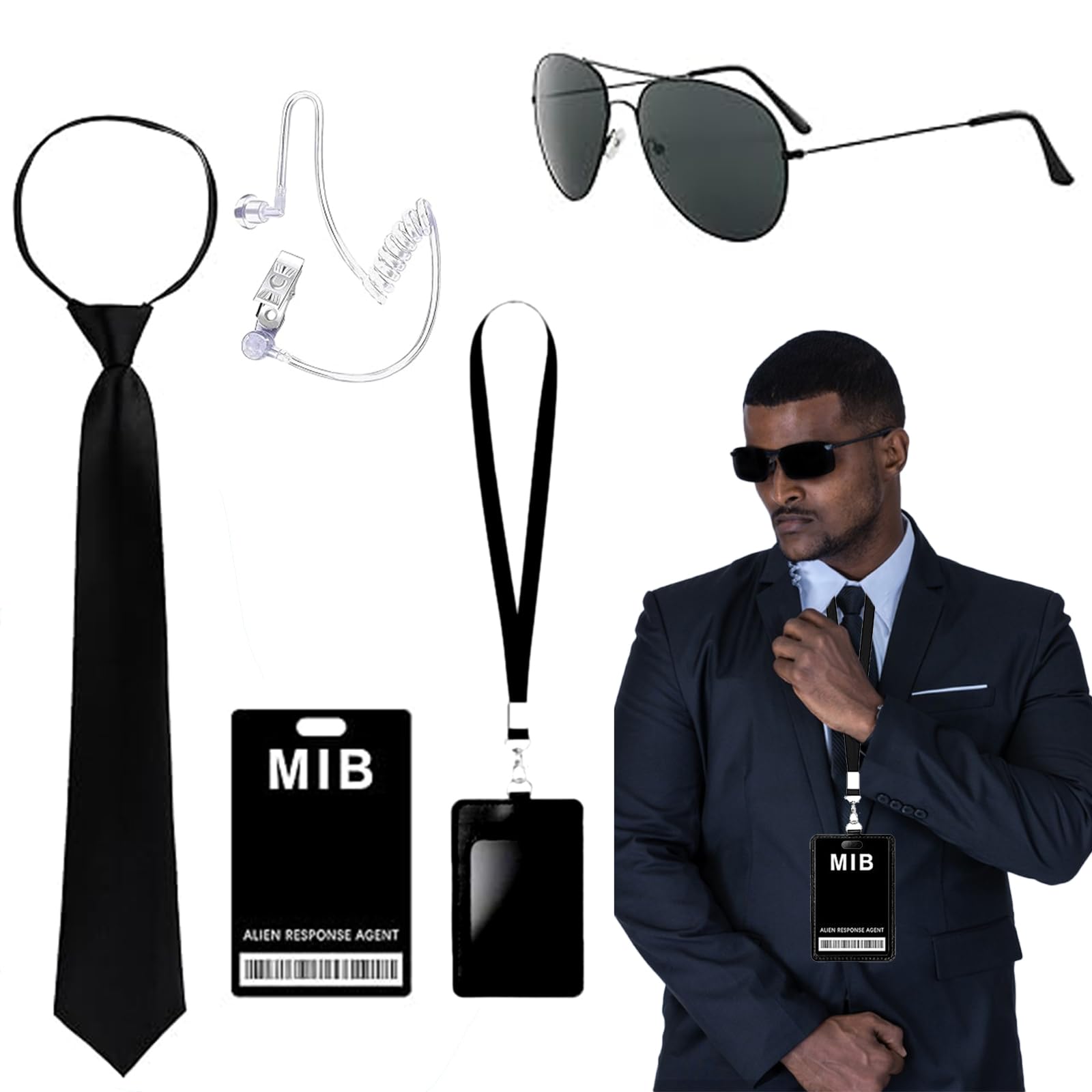 LIUQOBN 6 Pcs Costume Accessories, Agent Accessories Set, Includes sunglasses intercom line earplugs tie badge badge holder