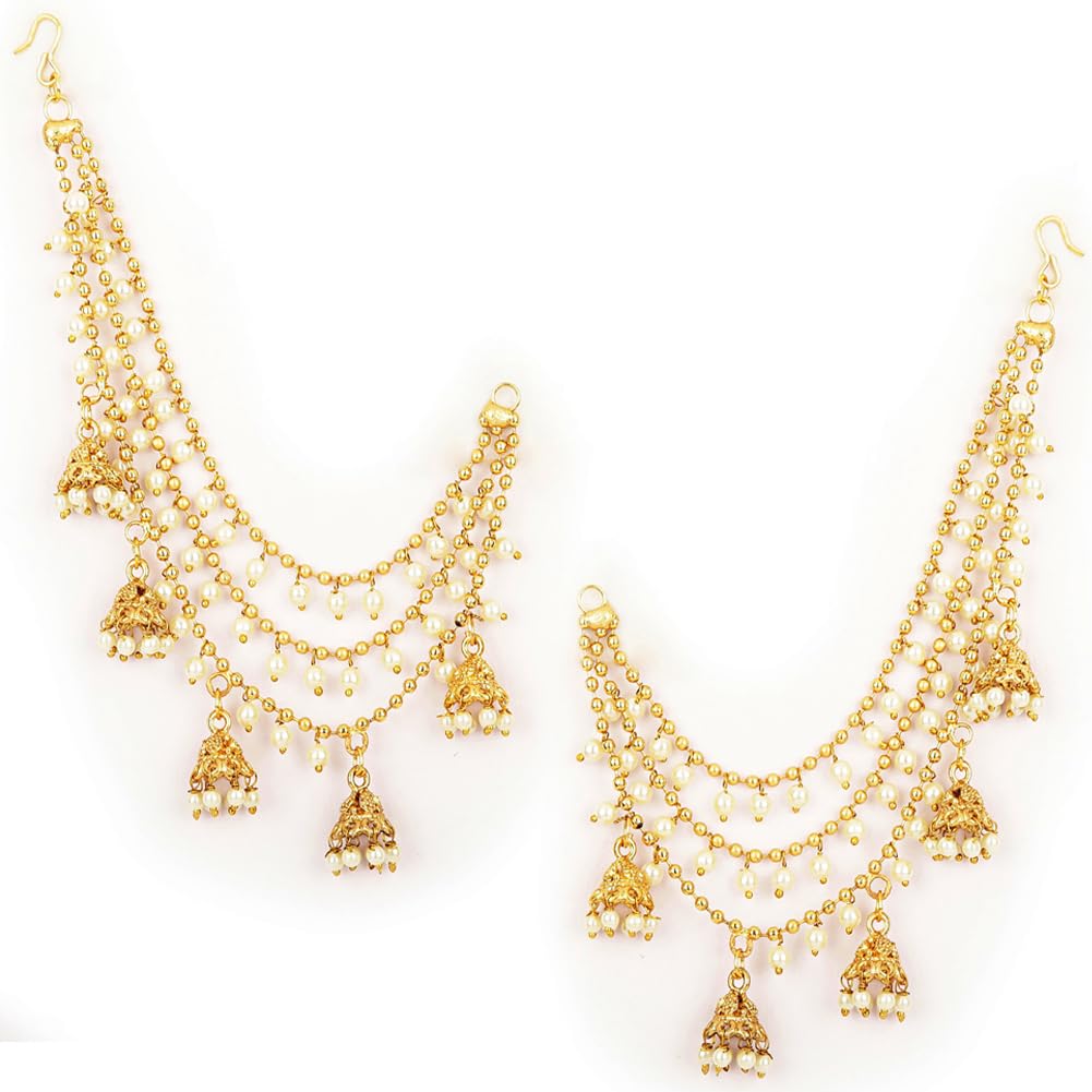 Bahubali Pearl Ear Chain Hair Accessories Traditional Stylish Fancy Jhumki Jhumka Earrings For Women & Girls (16084er)