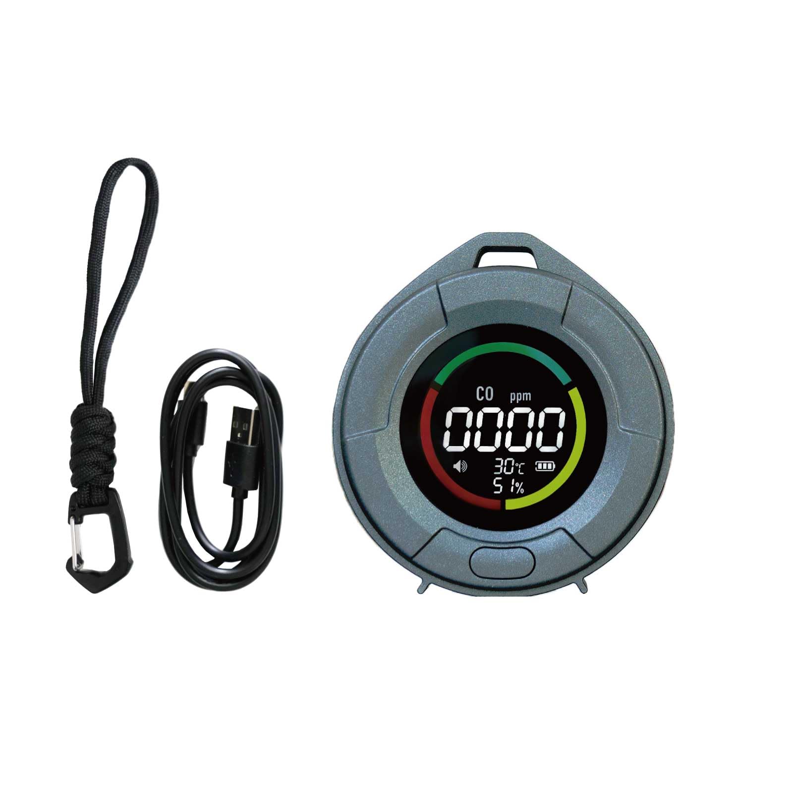 [TOMONARI] 一酸化炭素チェッカー 日本製センサー 充電式 キャンプ アウトドア 車中泊 ストーブ 薪 CO 検知器 アラーム 警報 カラビナ付属 沢田テント (ストーングレー)
