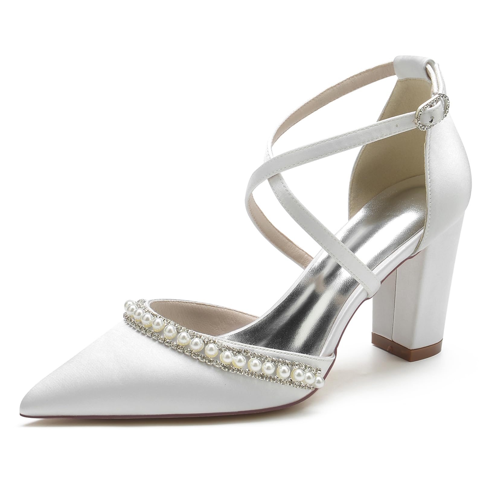 Escarpins de mariée blancs FGRID pointus à talon carré pointure 43