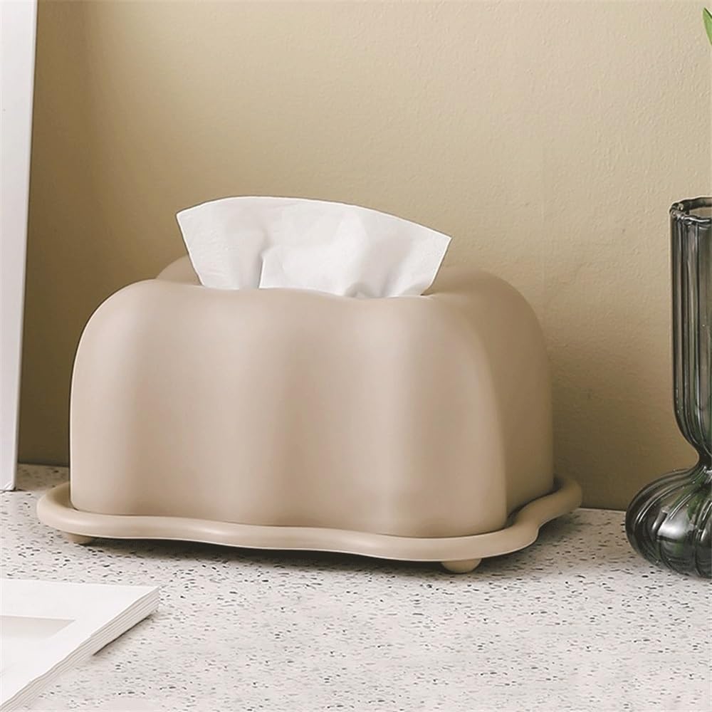 Plastikowe pudełko na chusteczki w kształcie kremowej chmury, falista podstawa serwetki do minimalistycznego wystroju domu (beżowy)