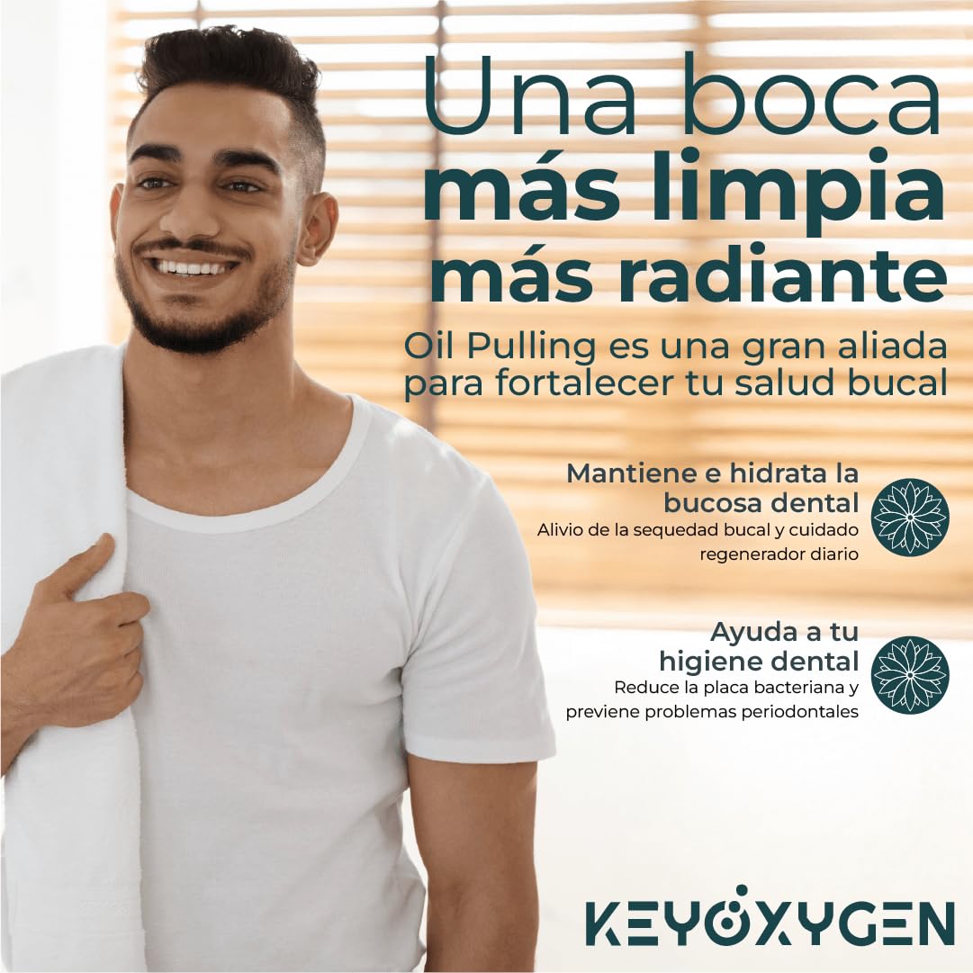 Enjuague Bucal Oil Pulling sin Alcohol Natural para Encias y Dientes con Aceite de Oliva Virgen Extra y Girasol Ozonizados + Aliento fresco y Cuidado de la Mucosa Bucodental