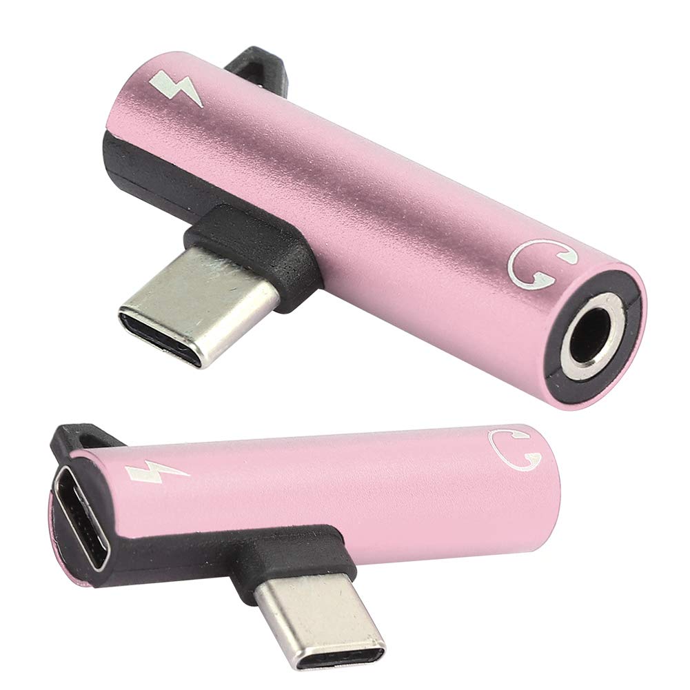 Zwinner Usb Charger, Headset Distributor Type‑C To 3.5mm Assist Usb C Charger with Bent Freely for Motorola for LeEco(pink)