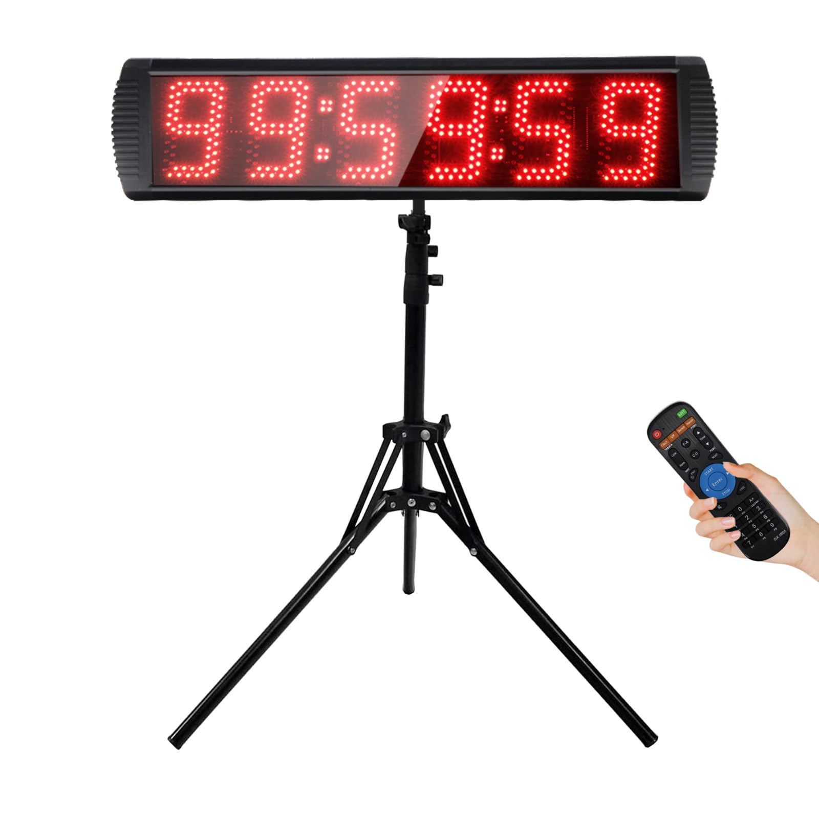 YZ Timer Sport, Chronomètre avec TéLéCommande, Compte à Rebours, Luminosité RéGlable ChronomèTre Sport avec Trépied, Horloge Murale Numerique 5'' Chiffre LED, Minuteur Fitness pour Home Gym Garage