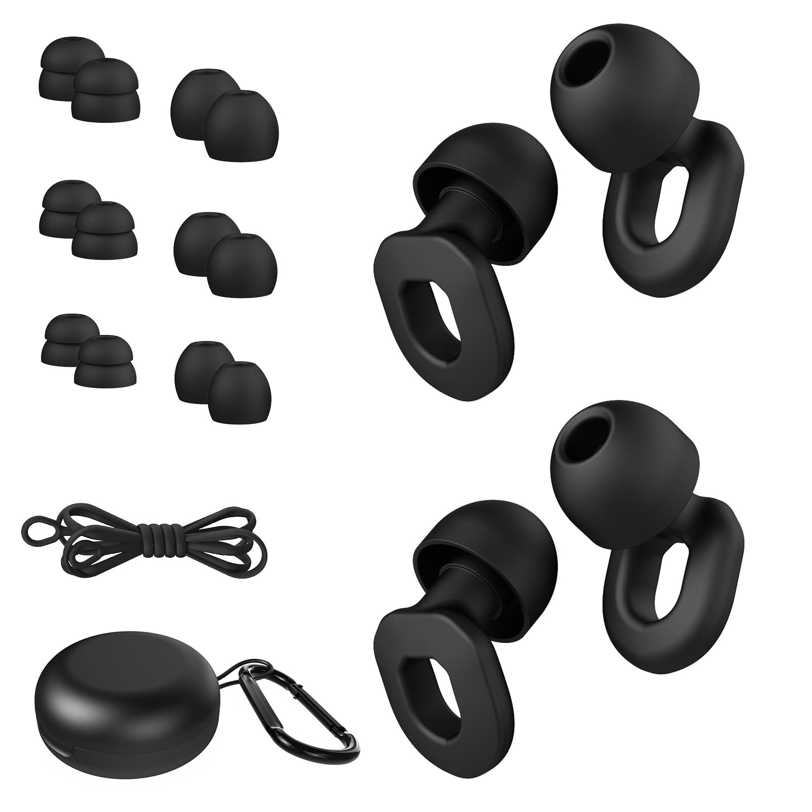 Ear Plugs Noise Cancelling 2 Sets, Reusable Soft Silicone Ear Plugs for Sleeping, Focus, Concert Earplugs Hearing Protection 28dB, 8 Pairs Ear Tips in S/M/L - Black