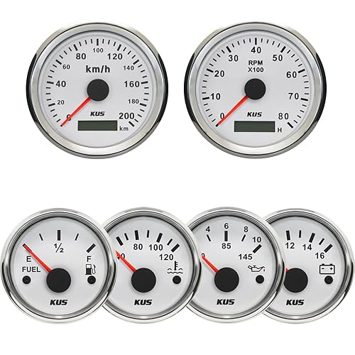 Miniatura 1 de Kus Gauge Set Velocímetro GPS 124.3 mih Tacómetro 8000RPM Nivel de combustible 0-190ohm Temperatura del agua 104.0-248.0 F Presión de aceite 0-10Bar