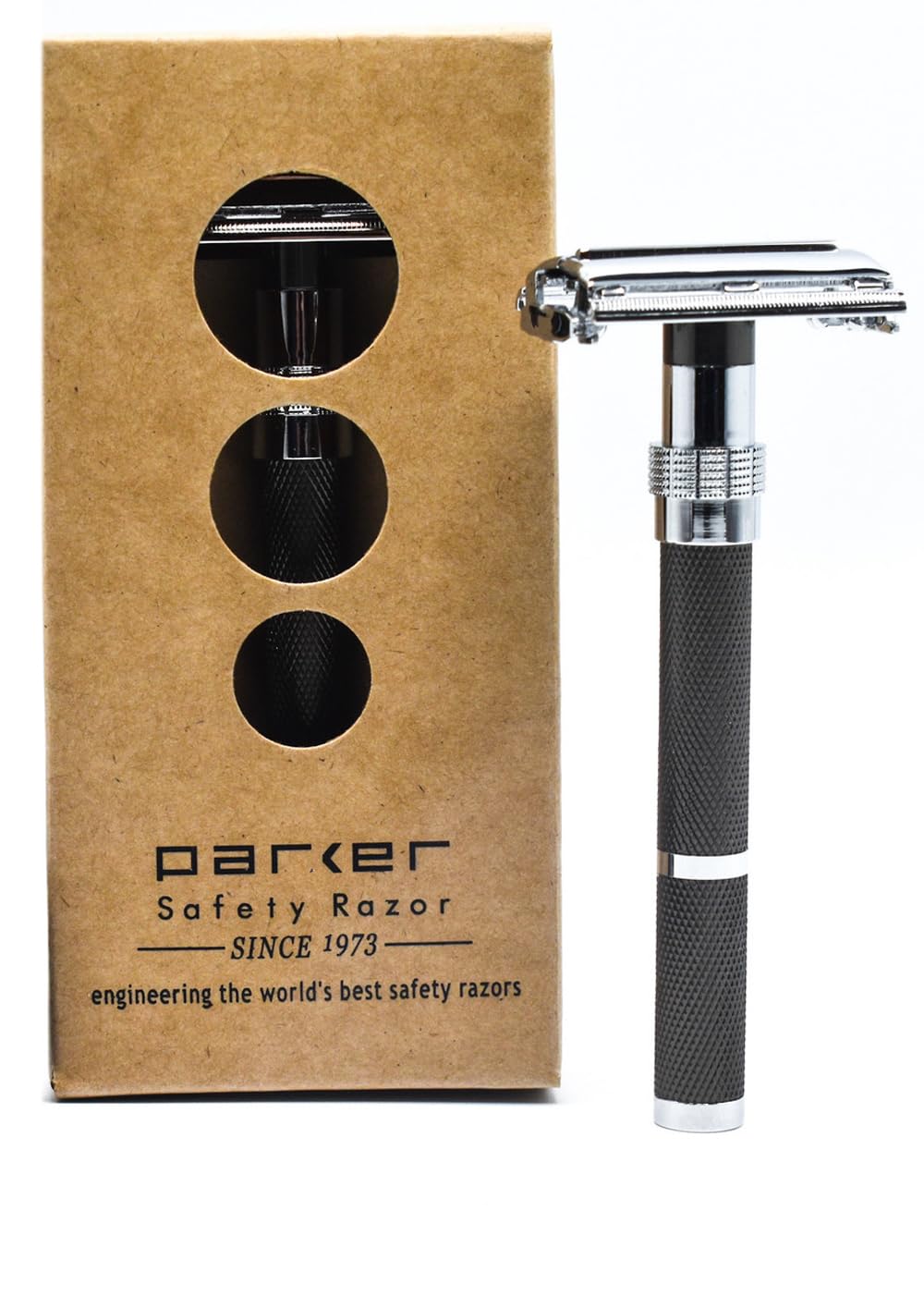 Parker Safety Razor96R Graphite Gray Long Handle Butterfly Open Double Edge Safety Razor for Men