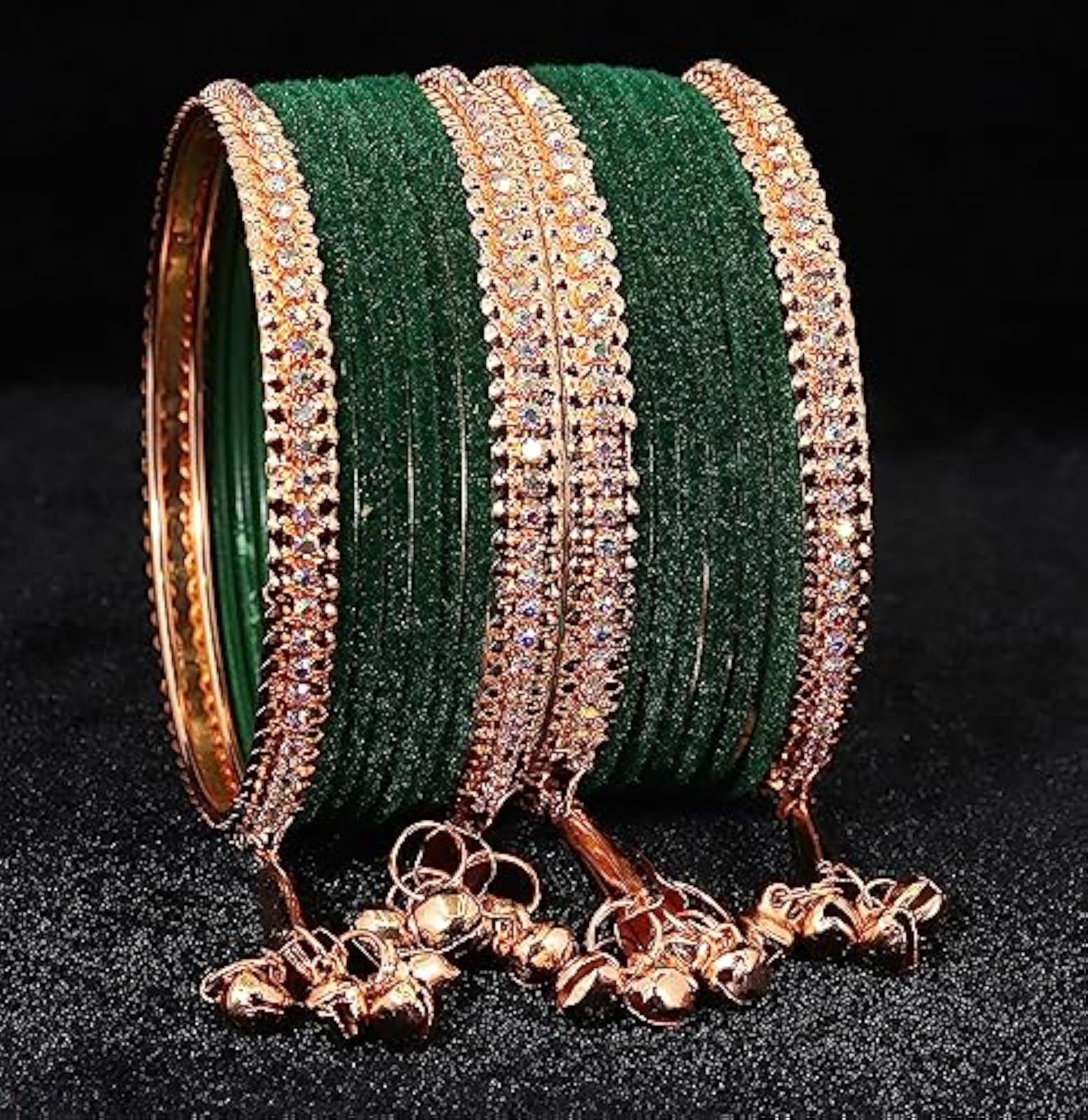 Zircon Gemstone Velvet Bangles Set