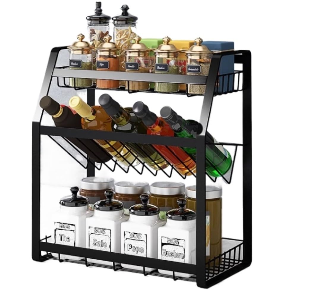 FYIYIEW spice rack, Kitchen Rack Metal Spice Storage Countertop Shelf Organizer