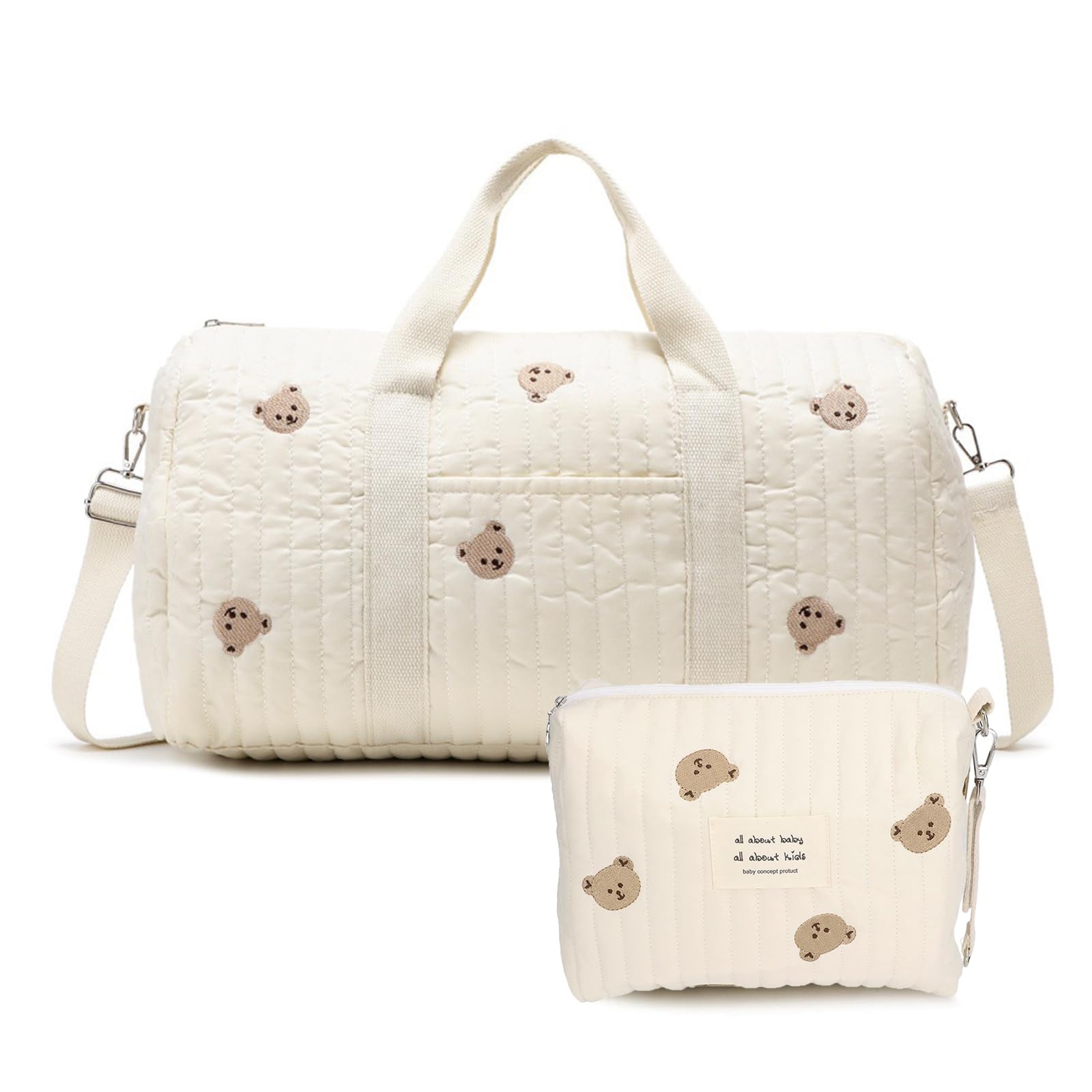 Wickeltasche Kinderwagen Baby Bag Babytasche 2er Set, Mama Tasche mit Bären-Stickerei für Geburt Kliniktasche Reisen, Groß Wickeltasche Tote für Mama und Baby