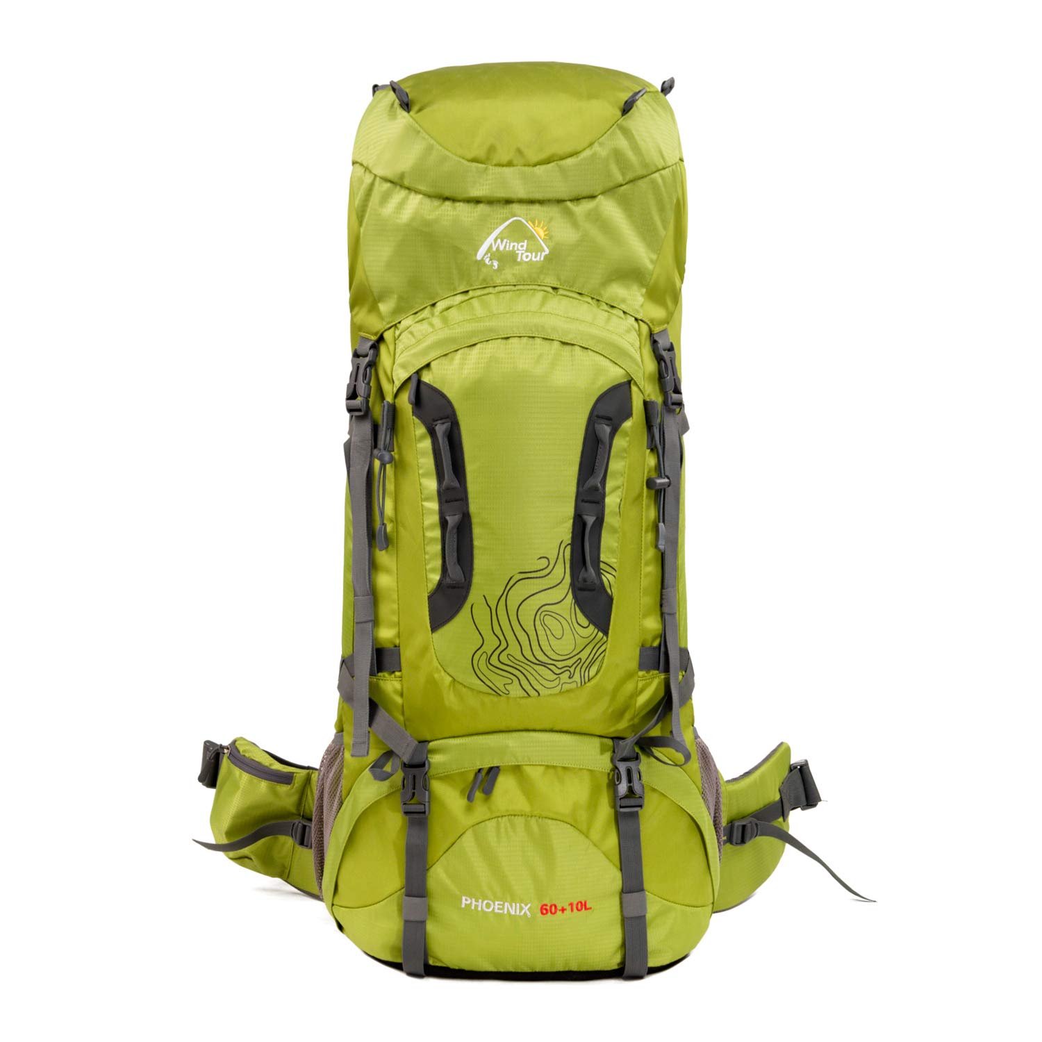 Wind Tour Outdoor 60L Mochila ligera Ripstop impermeable Trekking Bolsa Durable Sport Daypack con cubierta de lluvia para escalada senderismo ciclismo alpinismo (verde)