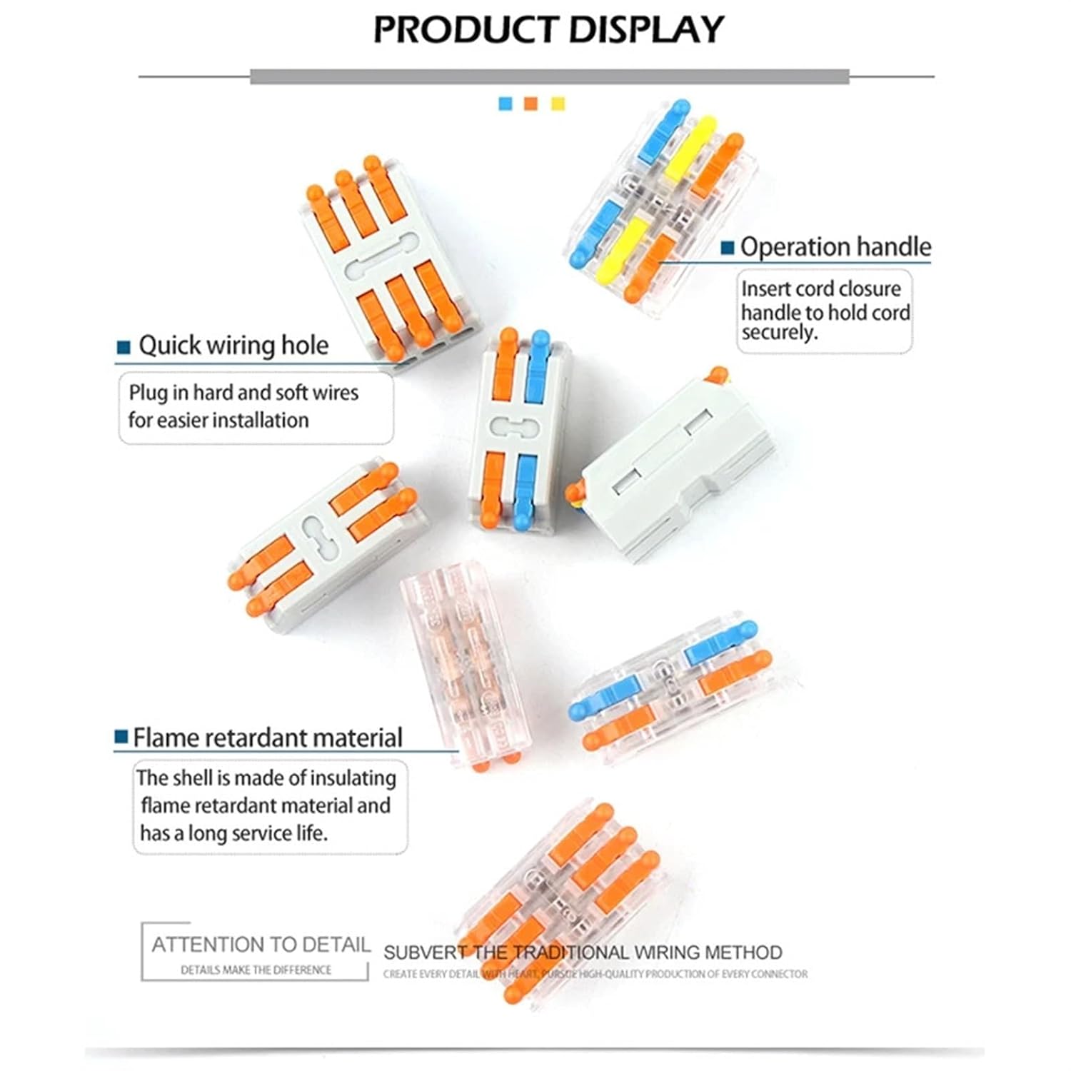 5/10PCS Universal Compact Conductor Spring Splicing Docking Connector Mini Fast Wire Cable Connector Push-in Terminal Block 2-2M(D3-3O,10PCS)