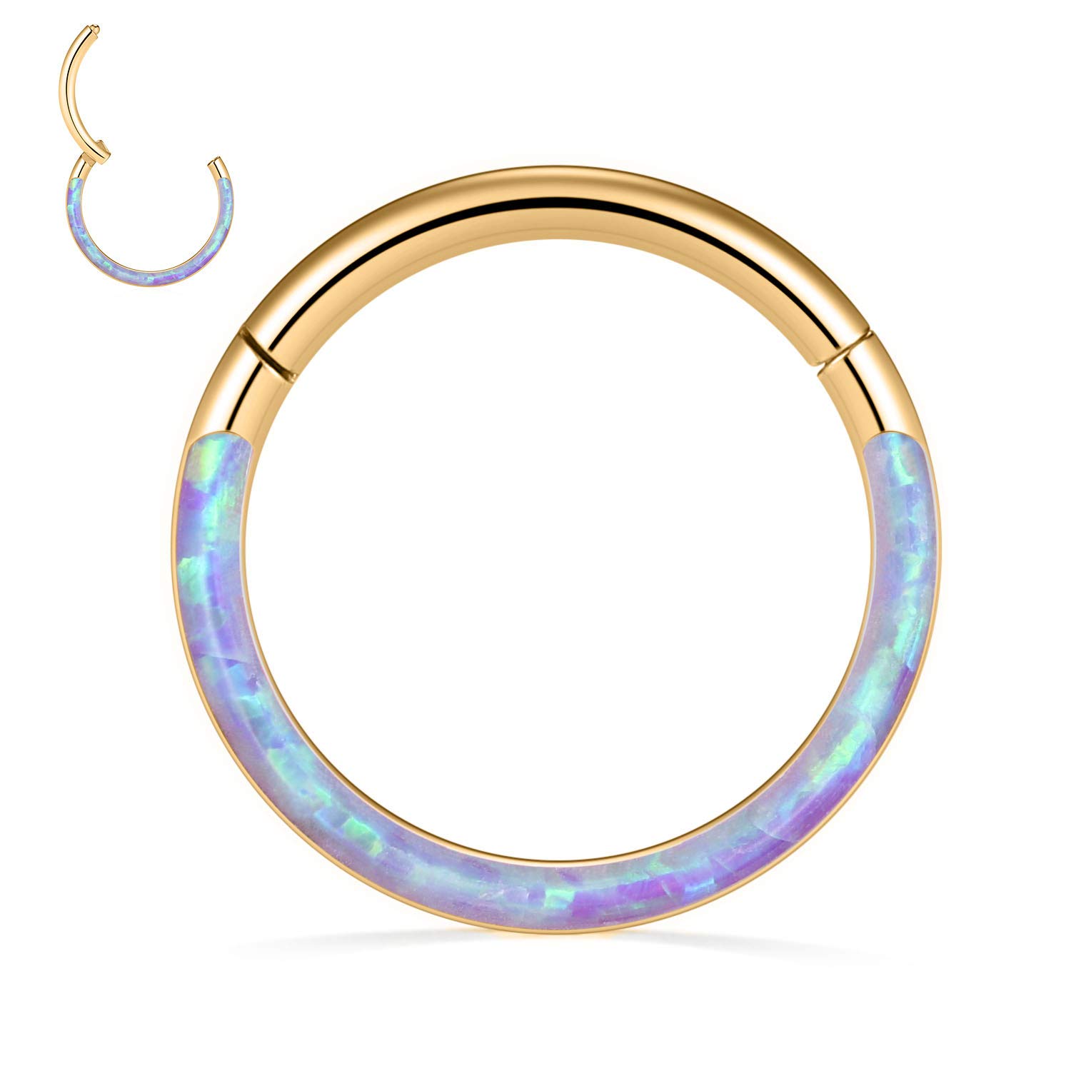 hengkaixuan 16G Conch & Septum Piercing Jewelry - Daith Clicker & Hoop Earring - Surgical Steel Nose Ring - Gold 6mm CZ Opal — view 24
