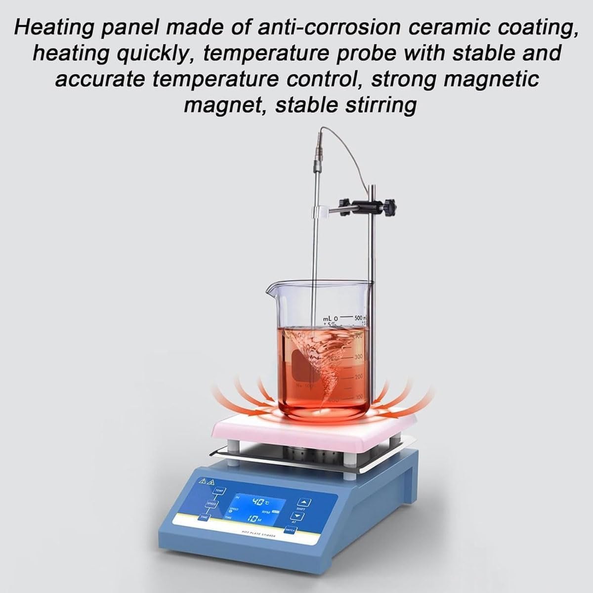 Mezclador De Laboratorio De 600 W, Agitador Magnético con Calefacción Y Pantalla Digital De 5 L, con Sonda De Temperatura Ajustable, 200-2000 RPM, Placa Calefactora De 19 X 19 Cm, para
