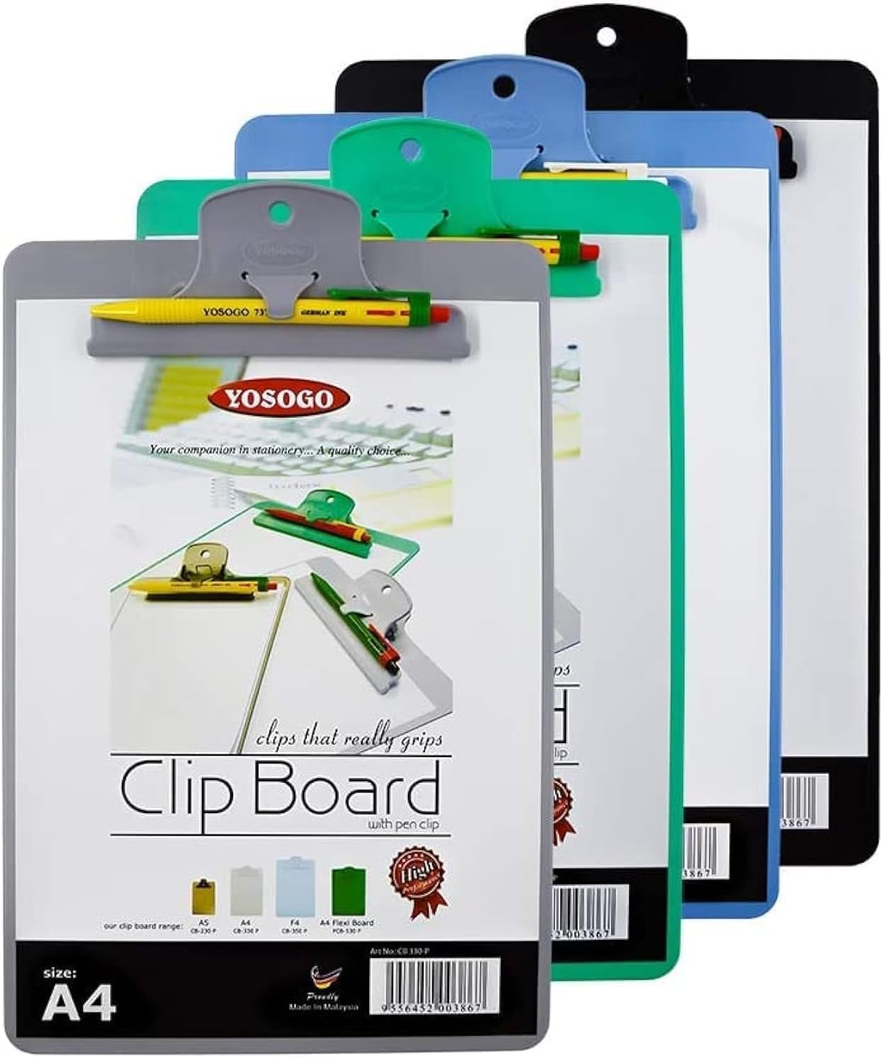 Yosogo A4/Letter Size Plastic Clipboard – 2 Pack with Handy Pen Holder & Bonus Pen – Holds up to 40 Sheets – Durable Plastic – Writing, Office, Stationary, School Supplies Set