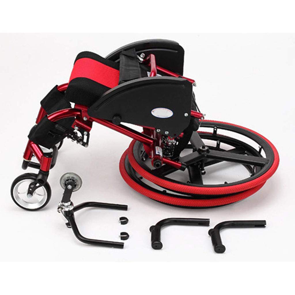 Silla de Ruedas Deportiva Manual Plegable - Ultraligera de Aleación de Aluminio, Desbloqueo Rápido, Rueda Trasera Con Amortiguador, Transporte Fácil - Roja