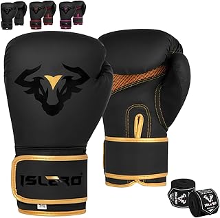 Islero EVO Fitness - Guantes de Boxeo Negros Mate para Hombre y Mujer, Saco de Boxeo, Artes Marciales, Kickboxing, Sparring, Entrenamiento, Guantes de Lucha