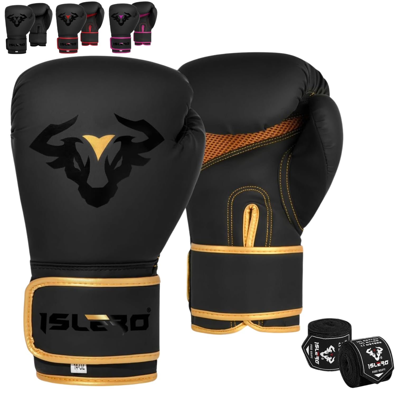 Islero EVO Fitness Matte Black Boxing Gloves Men Punch Bag Women Pink MMA Muay Thai Martial Arts Kick Boxing Sparring Training Fighting Gloves With Hand Wraps