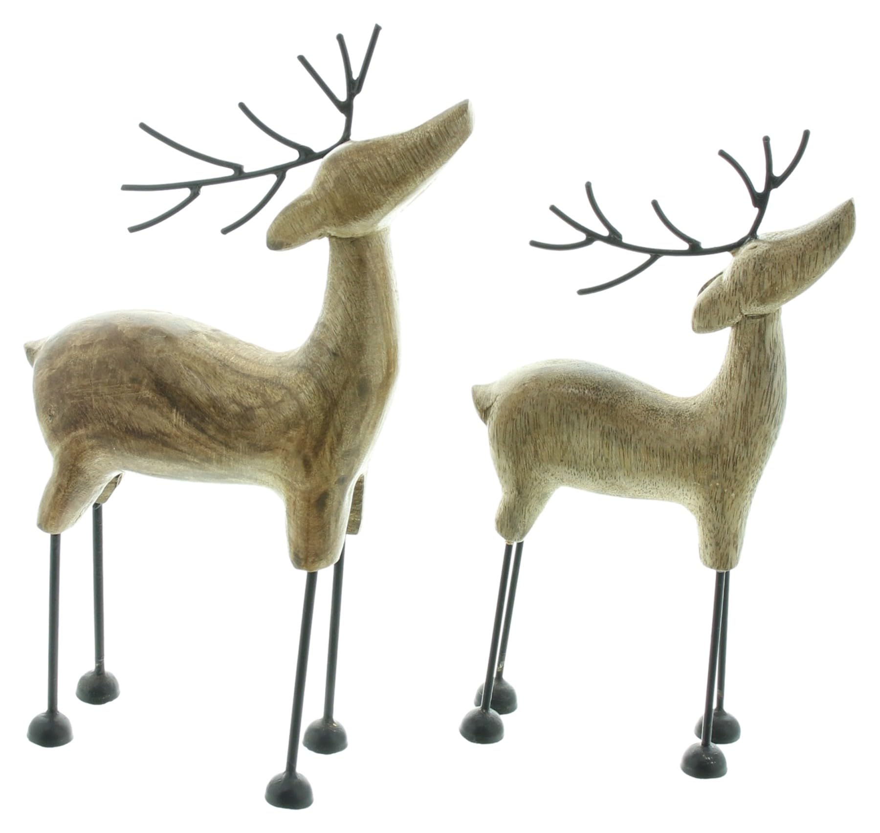 Dekoleidenschaft 2X Dekofigur Rentier aus Mango Holz & Metall, 24 + 27 cm hoch, Winterdeko, Weihnachtsdeko, Weihnachts-Figur stehend, für Wohnzimmer & Tischdeko