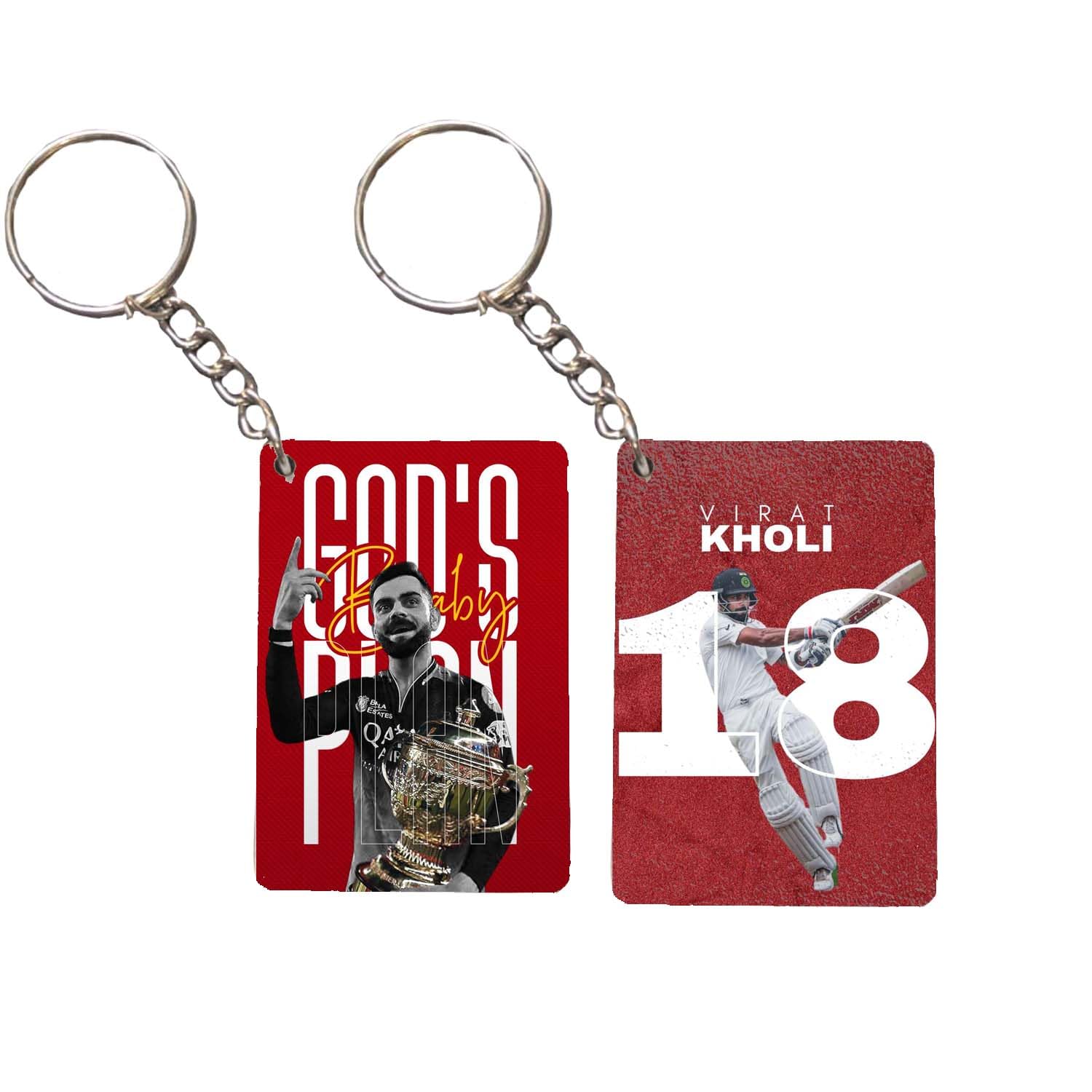 Cricket Fan Collectible Virat Kohli Wooden Keychain, Red, 4.5x6.5 cm, Smooth Gloss Finish, Car and Bike Key Accessory (Pack of 2)-image-7