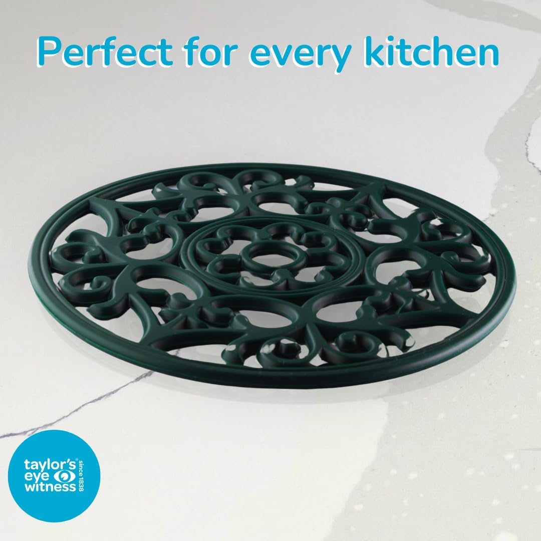 Taylors Eye Witness Silicone Trivet – Heat Resistant Up to 260°C/500°F, Non-Slip, Stain & Odour Resistant, Dishwasher Safe, Versatile Hot Pad & Coaster. 5 Year Guarantee. British Racing Green Coloured