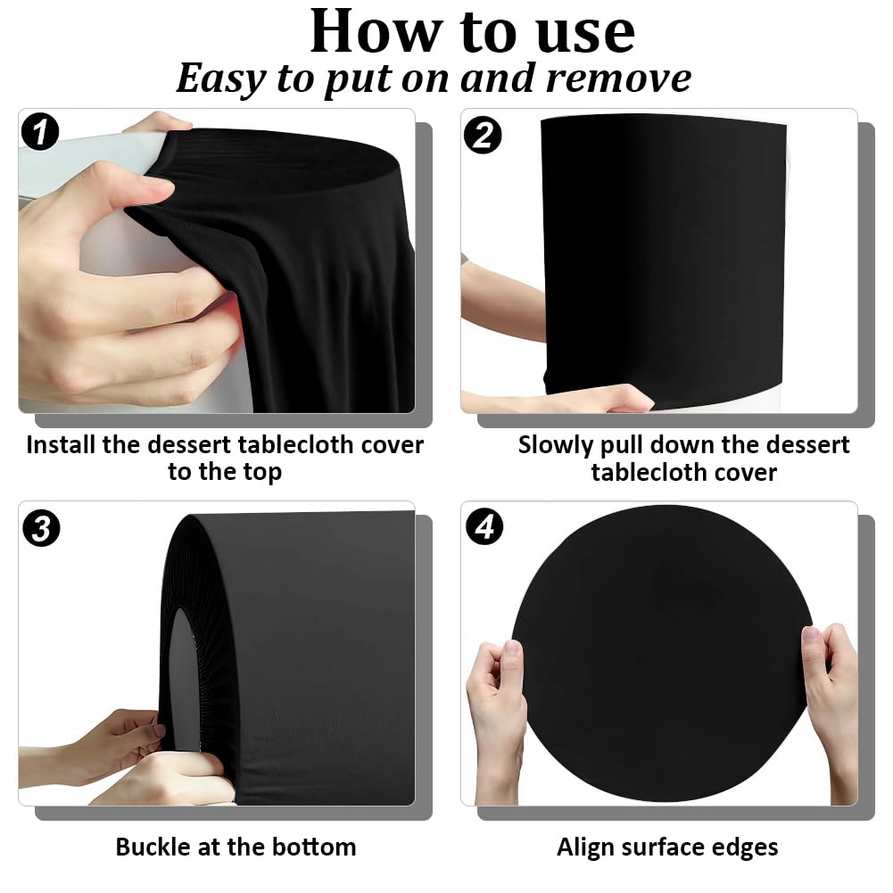 CREATCABIN Juego de 3 funda de Pedestal Cilíndrica Negra de Licra, Funda de Pedestal Cilíndrica Funda de Pedestal de Tela Elástica Redonda para Fiestas de Cumpleaños Decoración de Bodas (Sin Soportes)