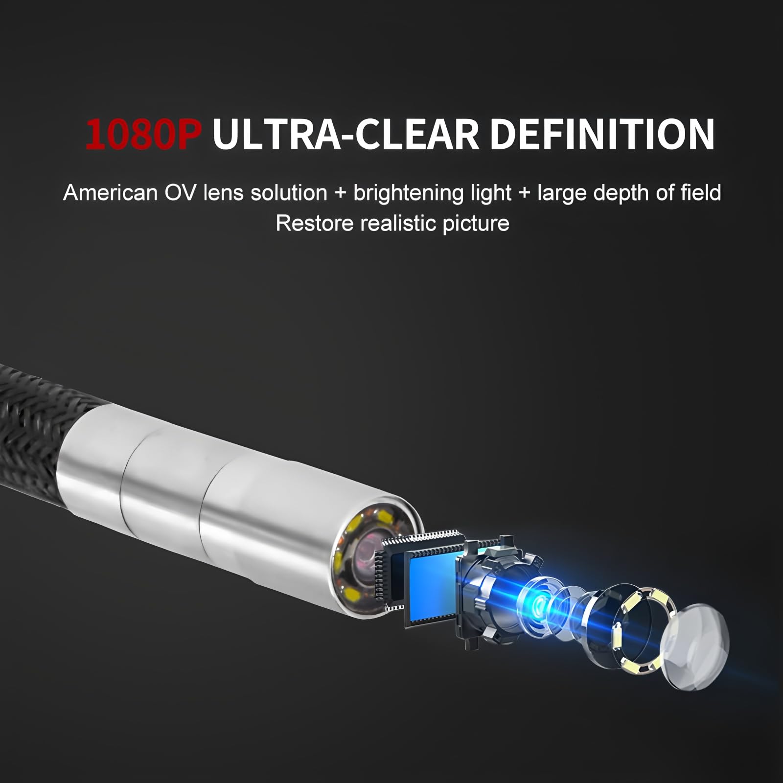 Fotocamera di ispezione 1080P vista laterale da 5,5 mm e 1M, borescope endoscopico impermeabile IP67 per l'ispezione di tubazioni, scarichi, muri e veicoli