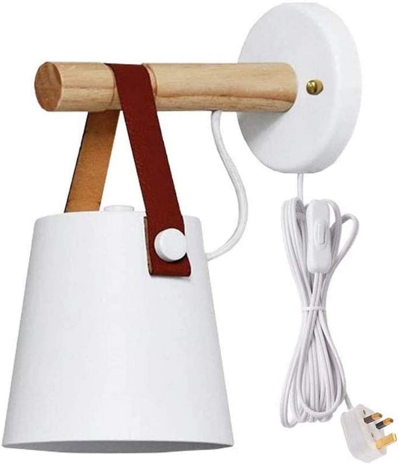 GYC Kiven Iron Art Belt Wall Lamp Plug-in Button Cord Lighting Round Bucket Loft Style Wall Lamp for Bathroom Dining Room Cafe Bulbs Not Included (White)