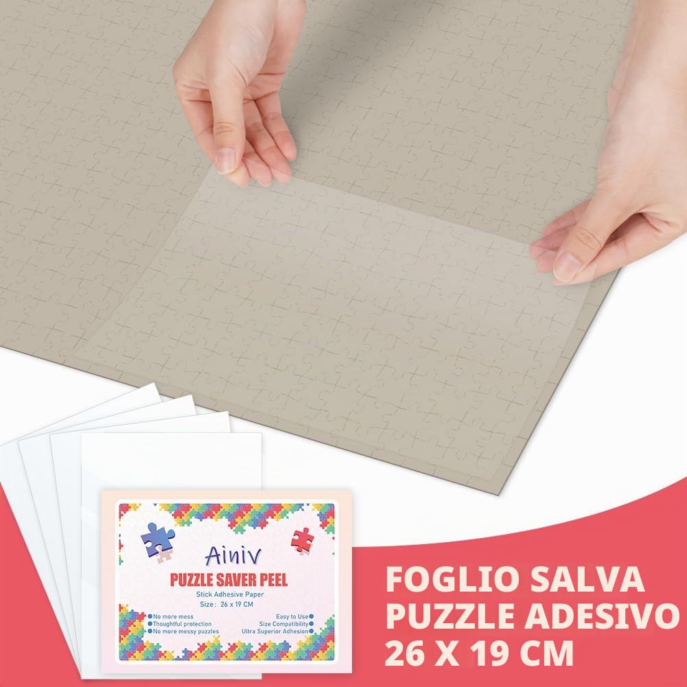 Ainiv 32 Fogli Colla per Puzzle Bifacciale Colla, Puzzle Carta Adesiva, Fogli Adesivi Puzzle Pellicola Autoadesiva, Conservano Puzzle da 4 × 1000pz, per Fissare e Proteggere i Puzzle ( 26*19cm)