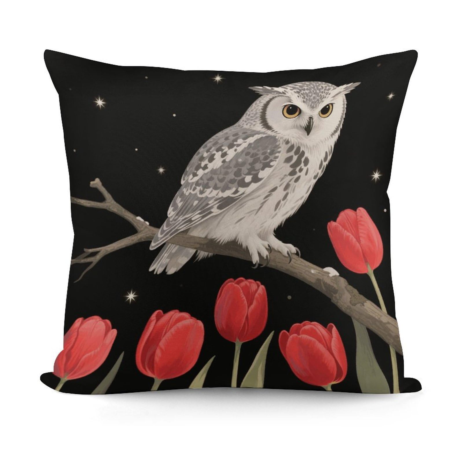 VstaDank Owl Red Flower Throw Pillow Covers Fade-Resistant Removable Pillowcase Square Cushion Case Cozy Pillow Case Breathable Pillow Protector Soft Pillow Shams 18"x18"