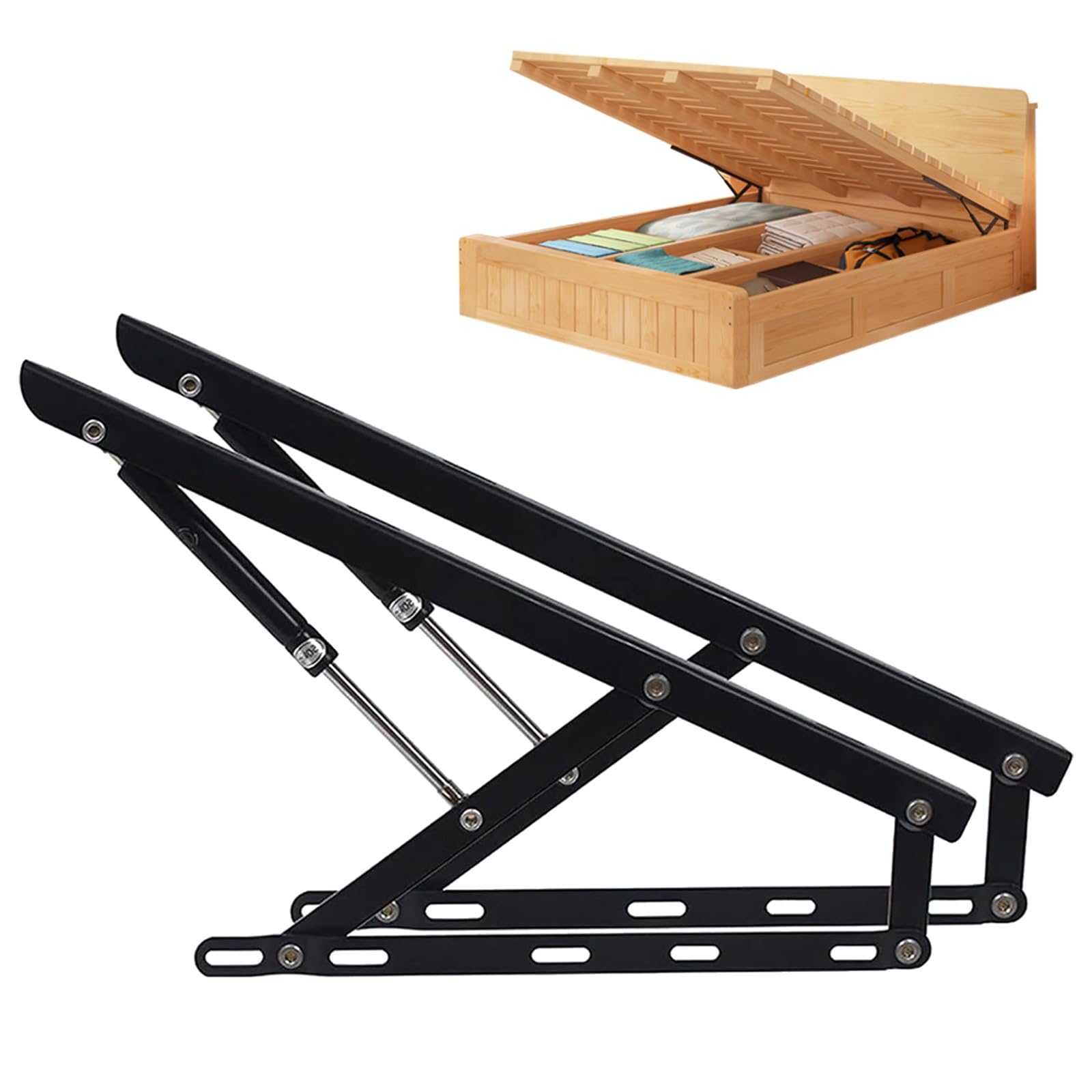 Juego de mecanismos elevables para Cama, Juego de 2 bisagras para canapé con resortes, Paquete de 2 mecanismos de cama hidráulicos de alta resistencia, bisagras de resorte plegables, resortes de gas(7