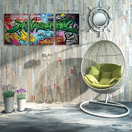Classic Street Art Banksy Graffiti Wall Art Posters Canvas Paintings Colorful Graffiti Pictures Prints Stretched And Framed For Living Room Home Decor 12" X 16" X 3 Pieces, Inspirational Giclee Artwork #TOP4