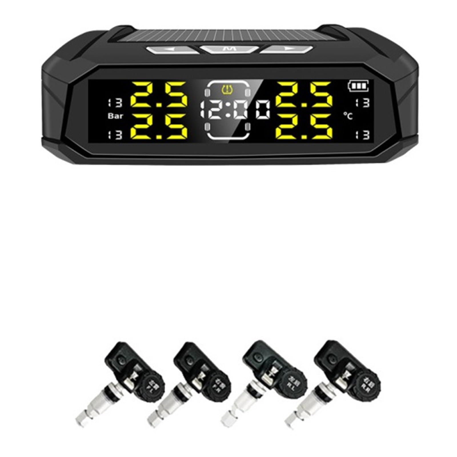 Zasilanie Energią Słoneczną TPMS Monitor Ciśnienia W Oponach Samochodowych Zegar Elektroniczny Ekran LCD Ostrzeżenie O Temperaturze Bezpieczeństwa Precyzyjne Wykrywanie(K19P)