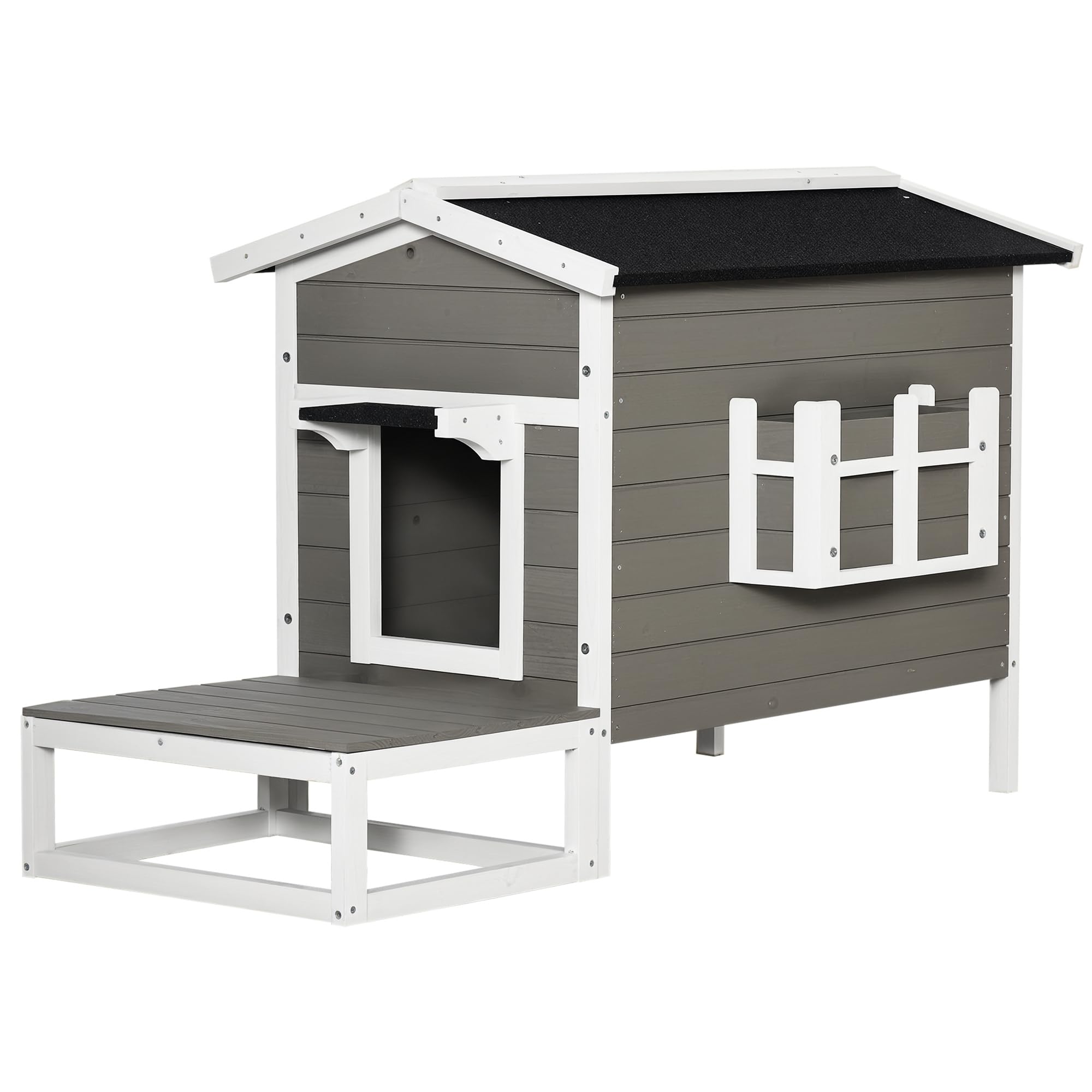 Maison Pour Chat D'Extérieur - Nid Isolé Imperméable Avec Fenêtre - Base Surélevée 50x40x35 Cm - Pour Chats, Chiens, Lapins - 6