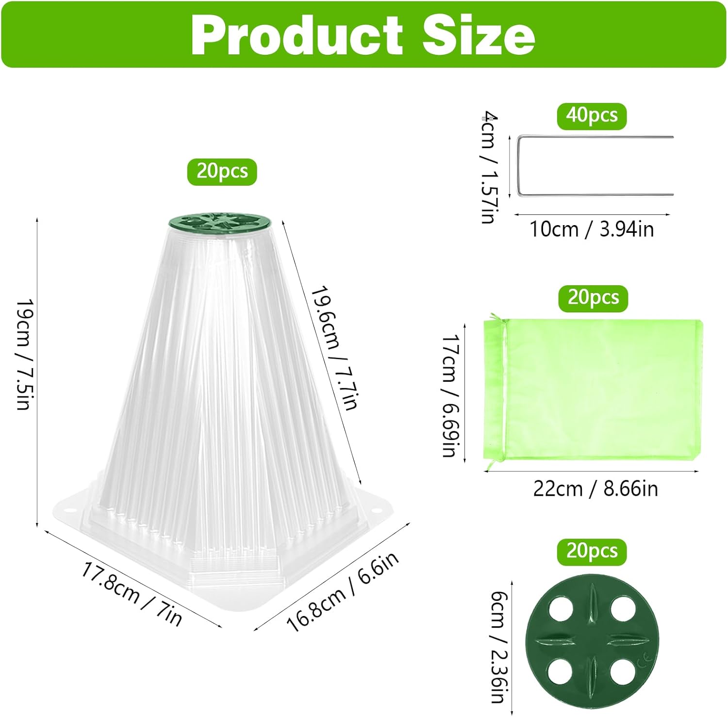 20Pc Reusable Bell-Shaped Plant Covers for Outdoor Gardens, Frost Protection and Animal Defense (Snails, Birds, Rabbits) - with 40 Ground Nails, Transparent Plant Clocks, Ventilation Holes