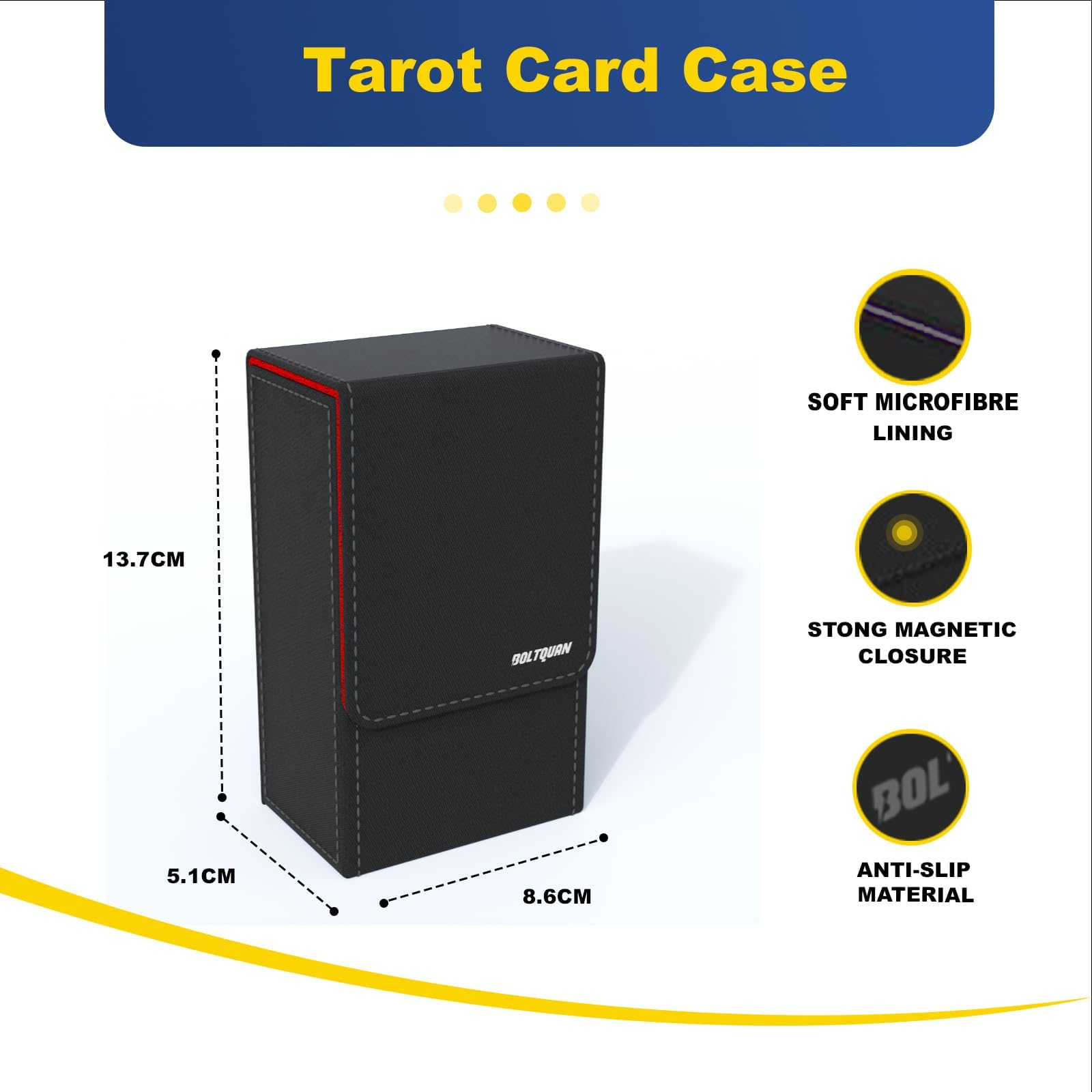 Black Tarot Card Holder with Red Interior; Fold Top Tarot Card Box Case with Magnetic Lid Closure; Fits Standard Tarot Card Deck; Holder Measures Standard Size 5.39 x 3.38 x 2 In (137*86*51mm) (Red)