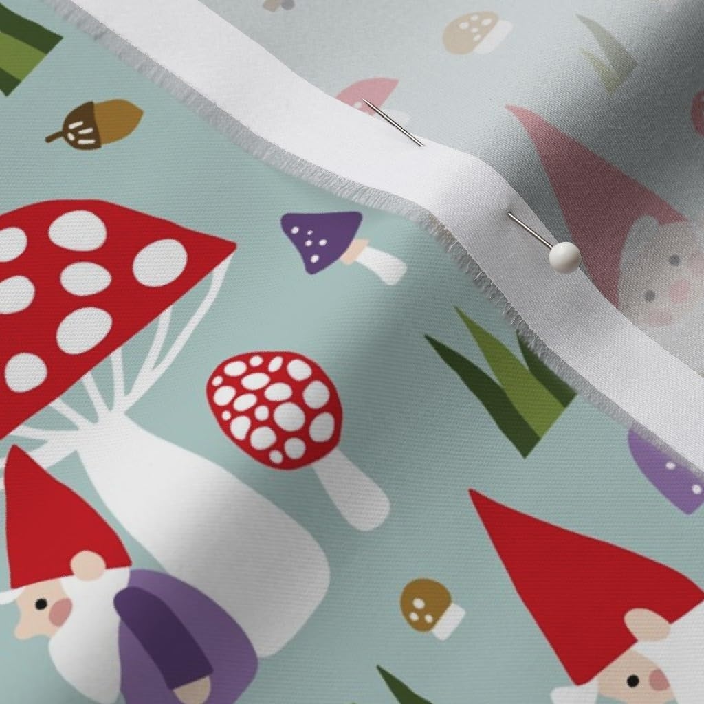 Spoonflower Fabric - Happy Gnomes Playing Gnome Mushroom Forest Nature Printed on Organic Cotton Sateen Fabric by The Yard - Sewing Quilting Apparel Home Decor