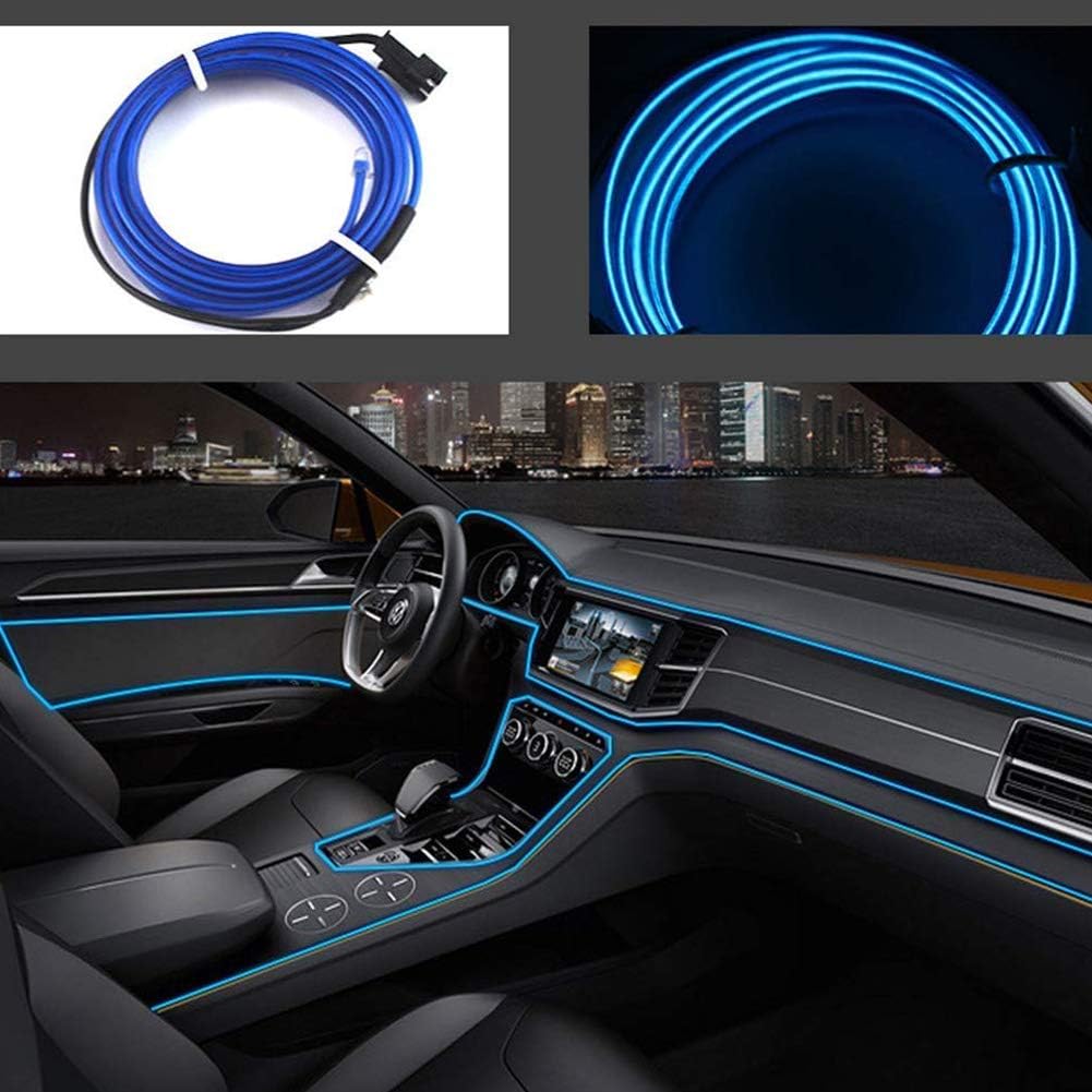 San Jison El Wires Car kit 5m/16ft Cold Interior Trim Bright Car Decorative Atmosphere Neon Light Tube Circle Up to 360 Degrees with Cigarette(Blue)