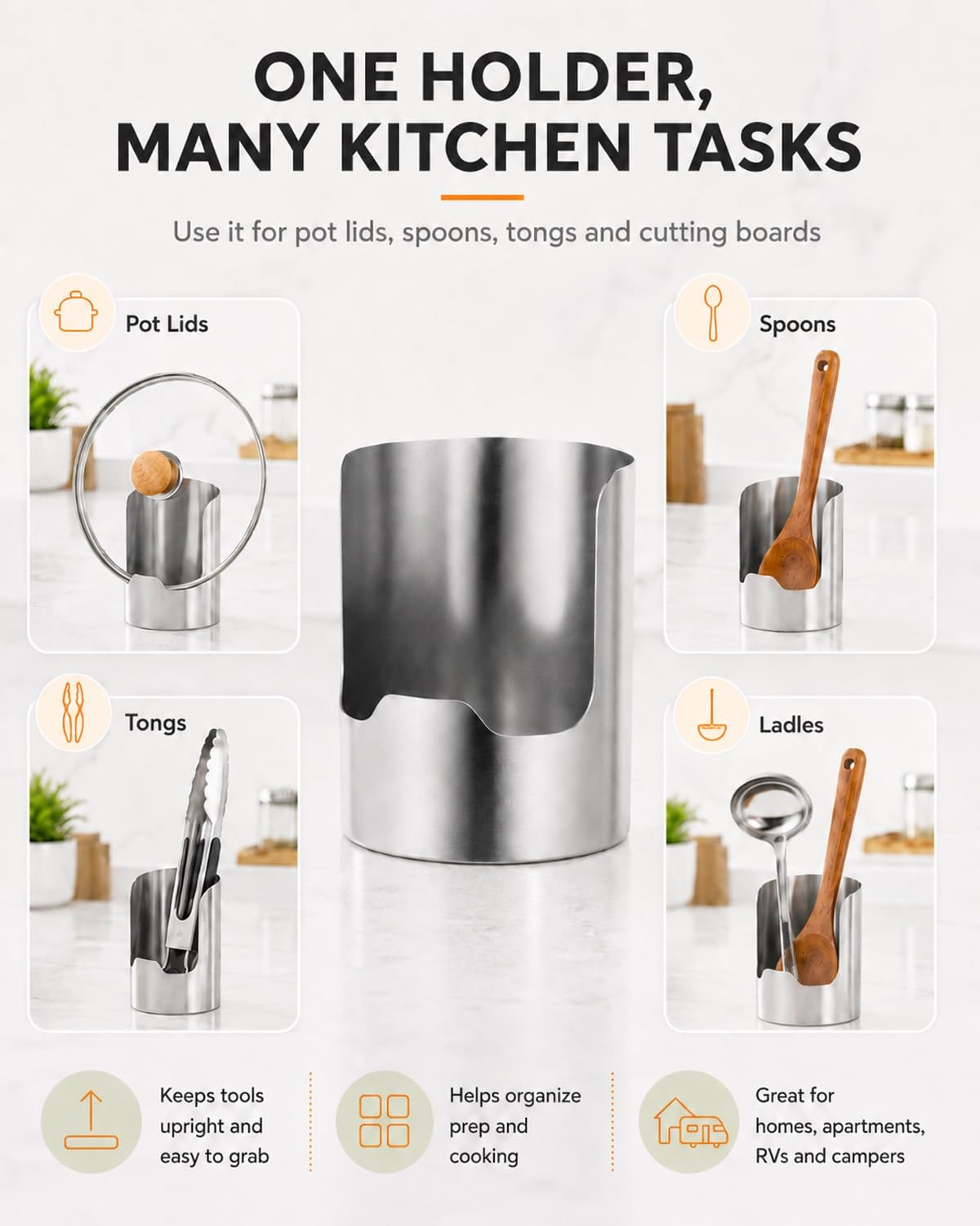 Soporte for utensilios de cocina de acero inoxidable 304 engrosado