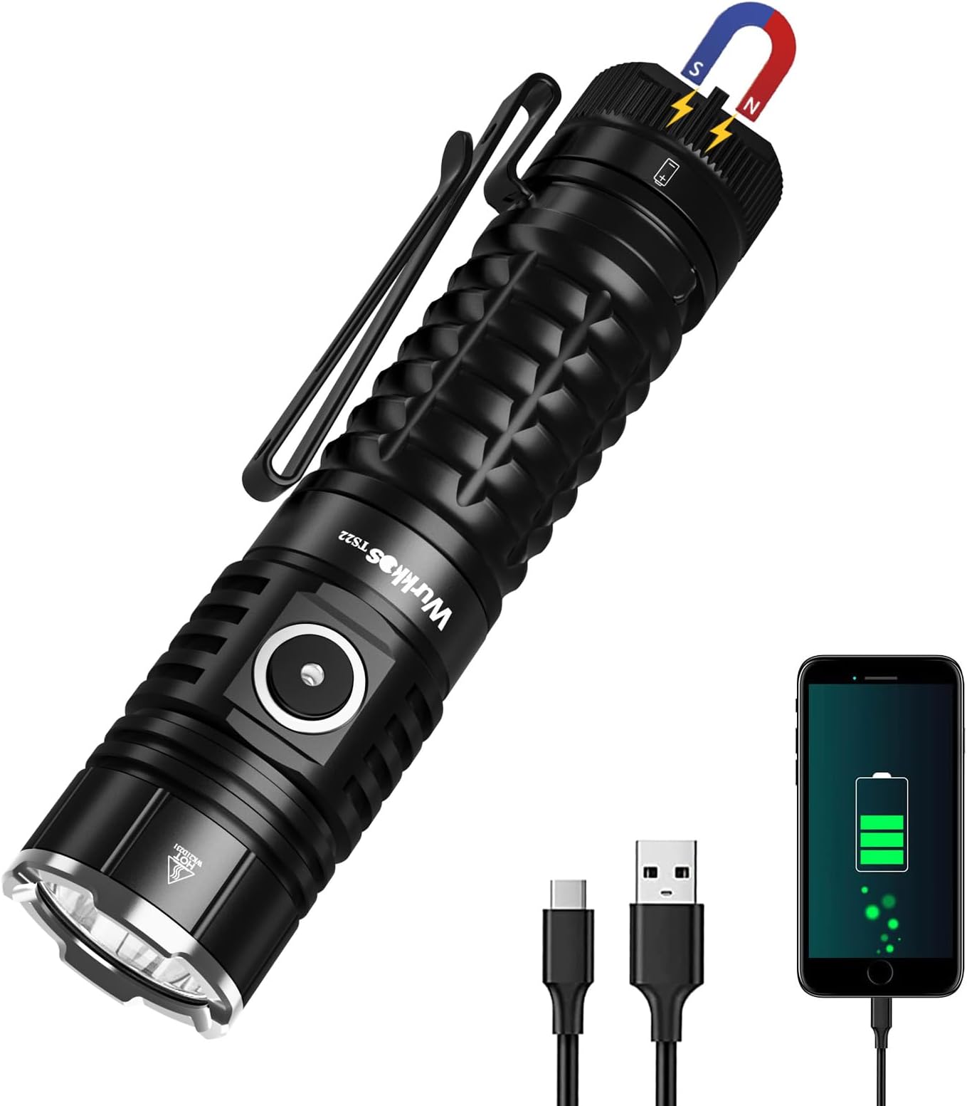 TS22 Torches LED Super Bright Rechargeable, Flashlight 4500 Lumens XHP70.2 LED Torch with Auto Lock, IPX68 Waterproof Flashlight, EDC Torch with Magnetic End Cap, 6 Lighting Modes