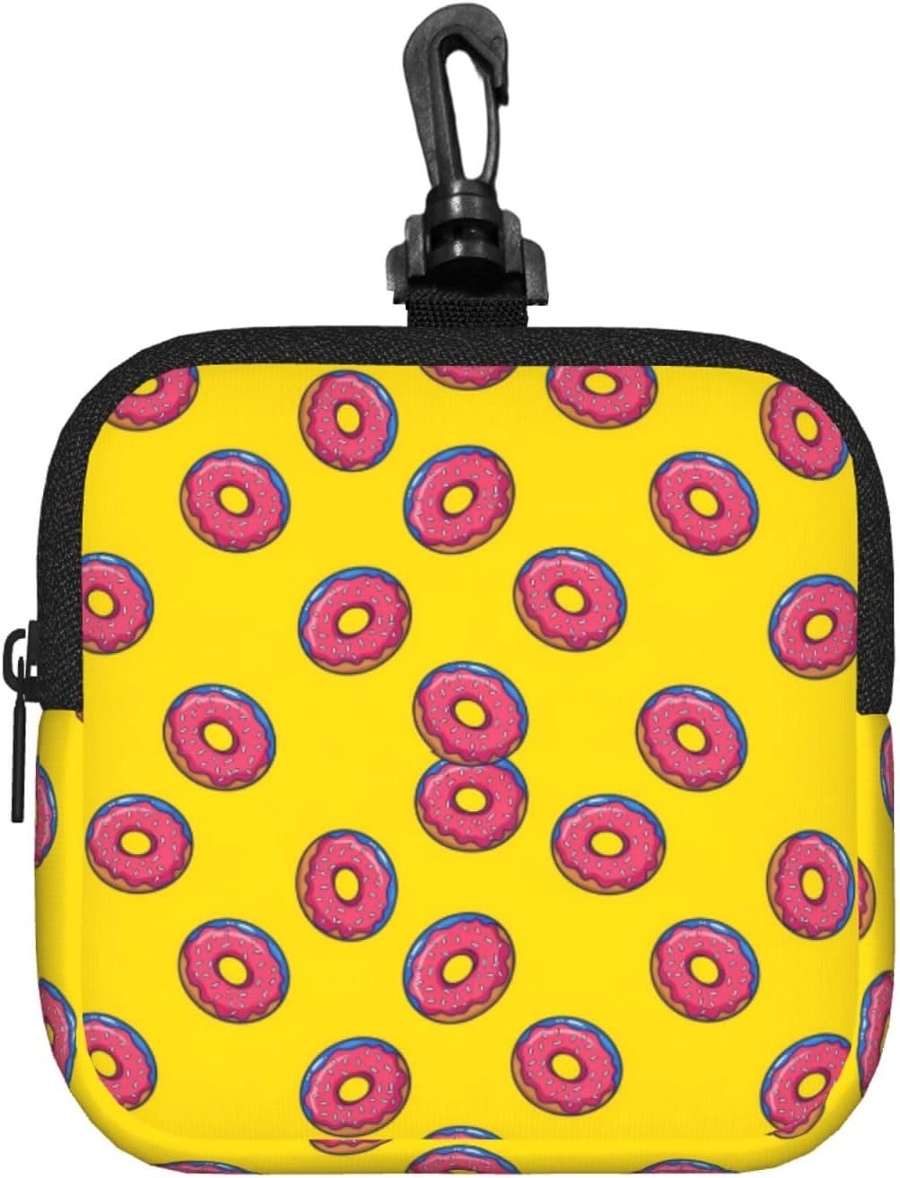 Waterproof Square Mini Bag Cartoon Donut Yellow Fashion, Compact Zipper Wallet, Portable Holder for Coins Earbuds Travel Outdoor Small Gadgets