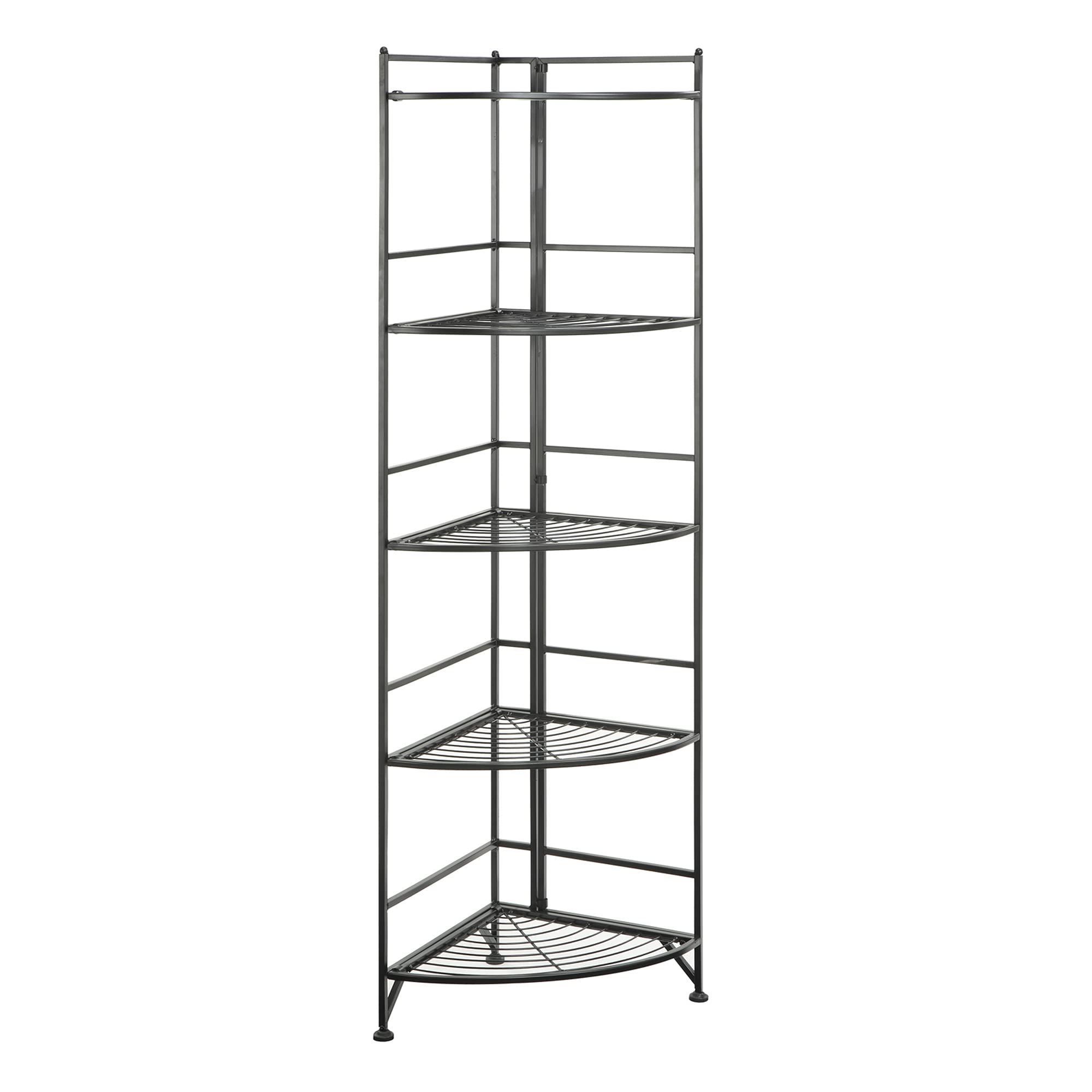 Convenience Concepts Xtra Storage Shelves - 5-Tier Corner Folding Metal Storage Shelves, Closet Organizer for Office, Laundry Room, Bedroom, Garage, Kitchen, Bathroom, Black