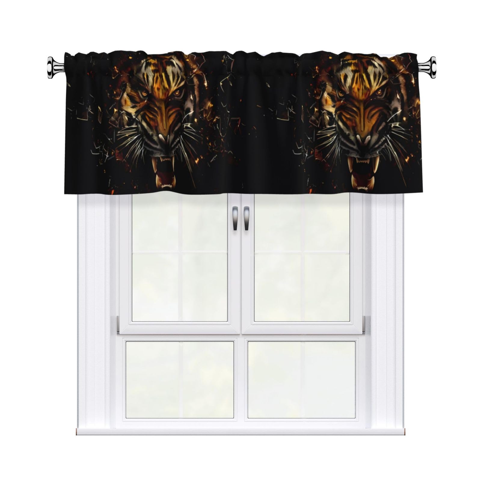 WHJDPP Ferocious Tiger Prints Charming Kitchen Window Cover – 54x18 Inch Peach Skin Valance with Decorative Print