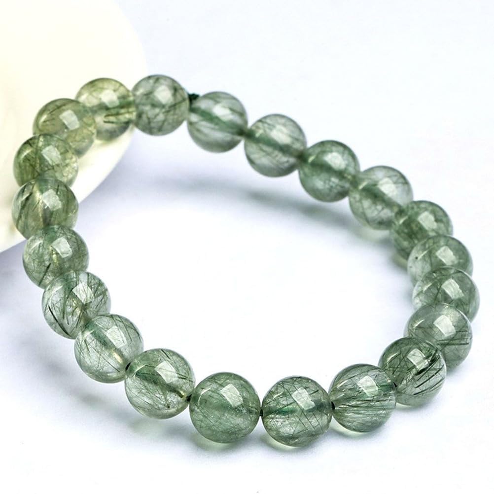 Green Phantom Quartz Bracelet,Premium Natural Green Rutilated Quartz Crystal Healing Bracelet,Wealth & Growth Energy Stone for Women & Men,8mm