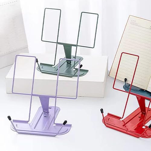 Miniatura 7 de Soporte de libro de metal para escritorio, estante de lectura ajustable, soporte para libros (verde)