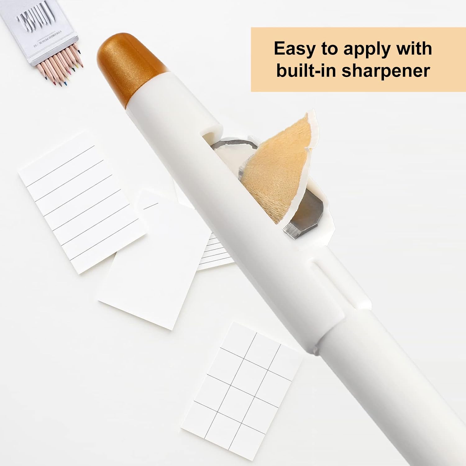 Maitys 8 Pieces Barber Pencil with Built-in Sharpener Edge Hairline Razor Trace Pencils Beard Guide Beard and Hairline Pencils, Beard Shaping Pencils for Men (White, Light Brown)